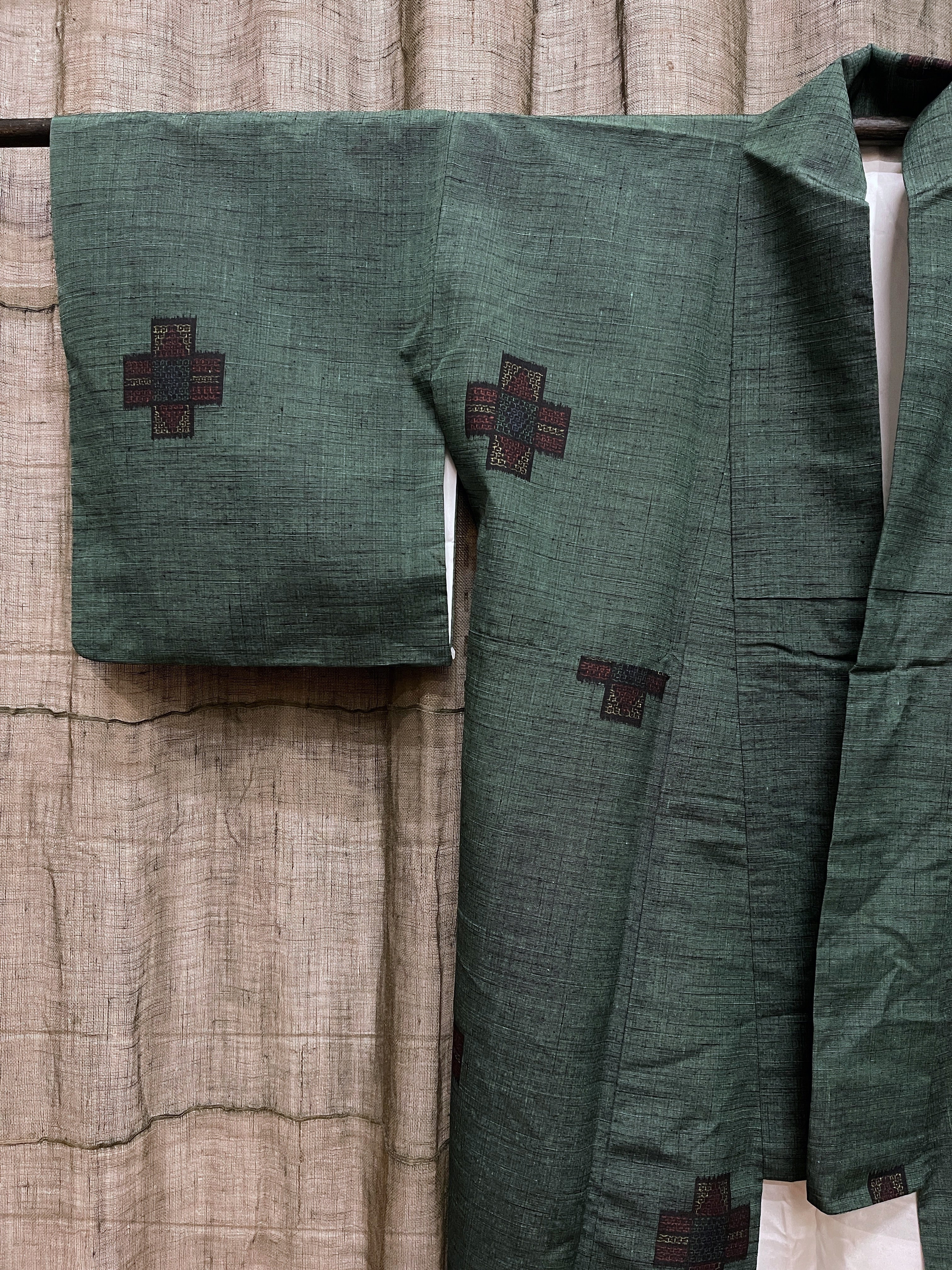 Vintage Japanese Tsumugi Silk Kimono | moss green