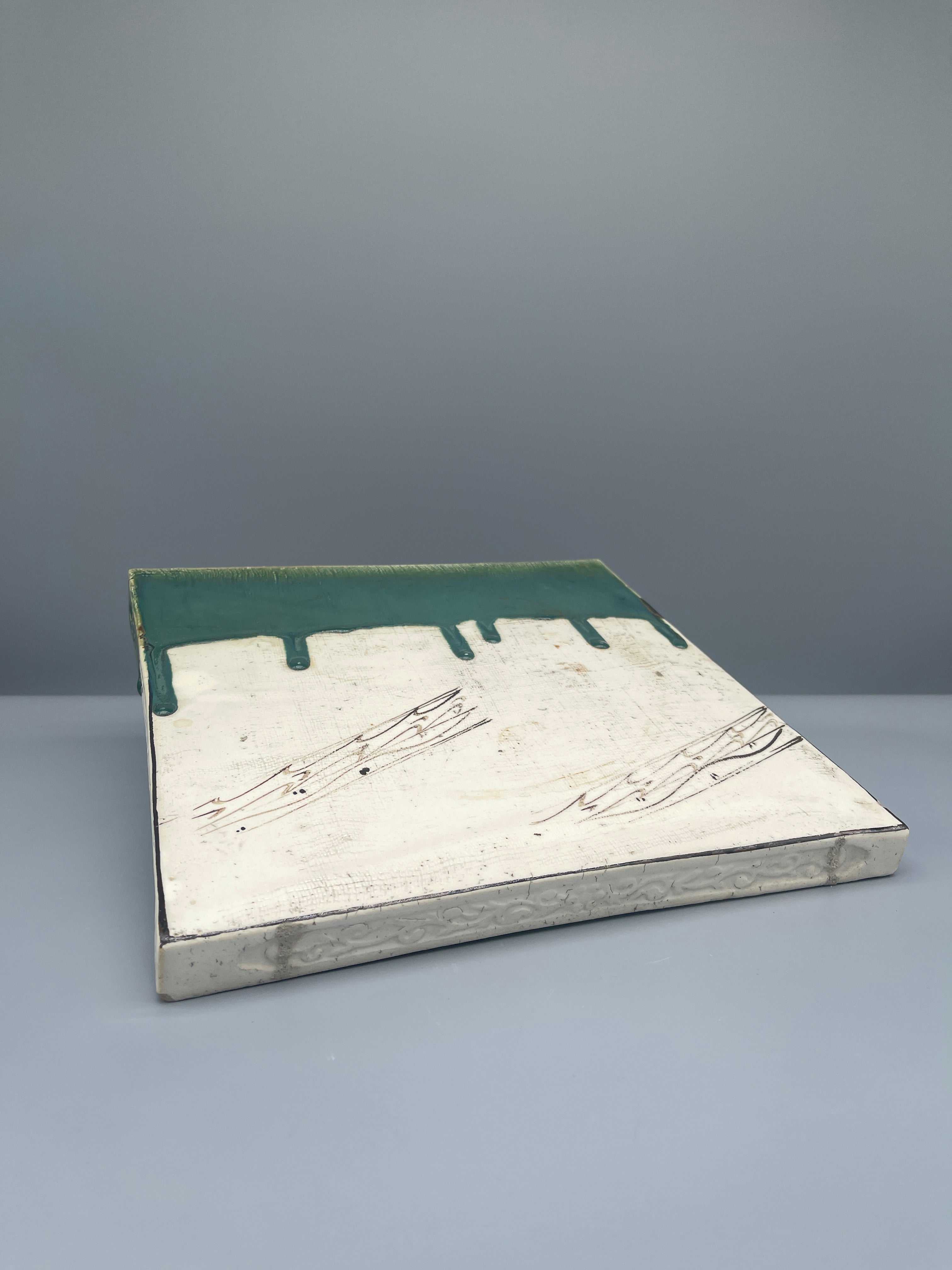 Vintage Japanese Oribe Pottery Tea Tile