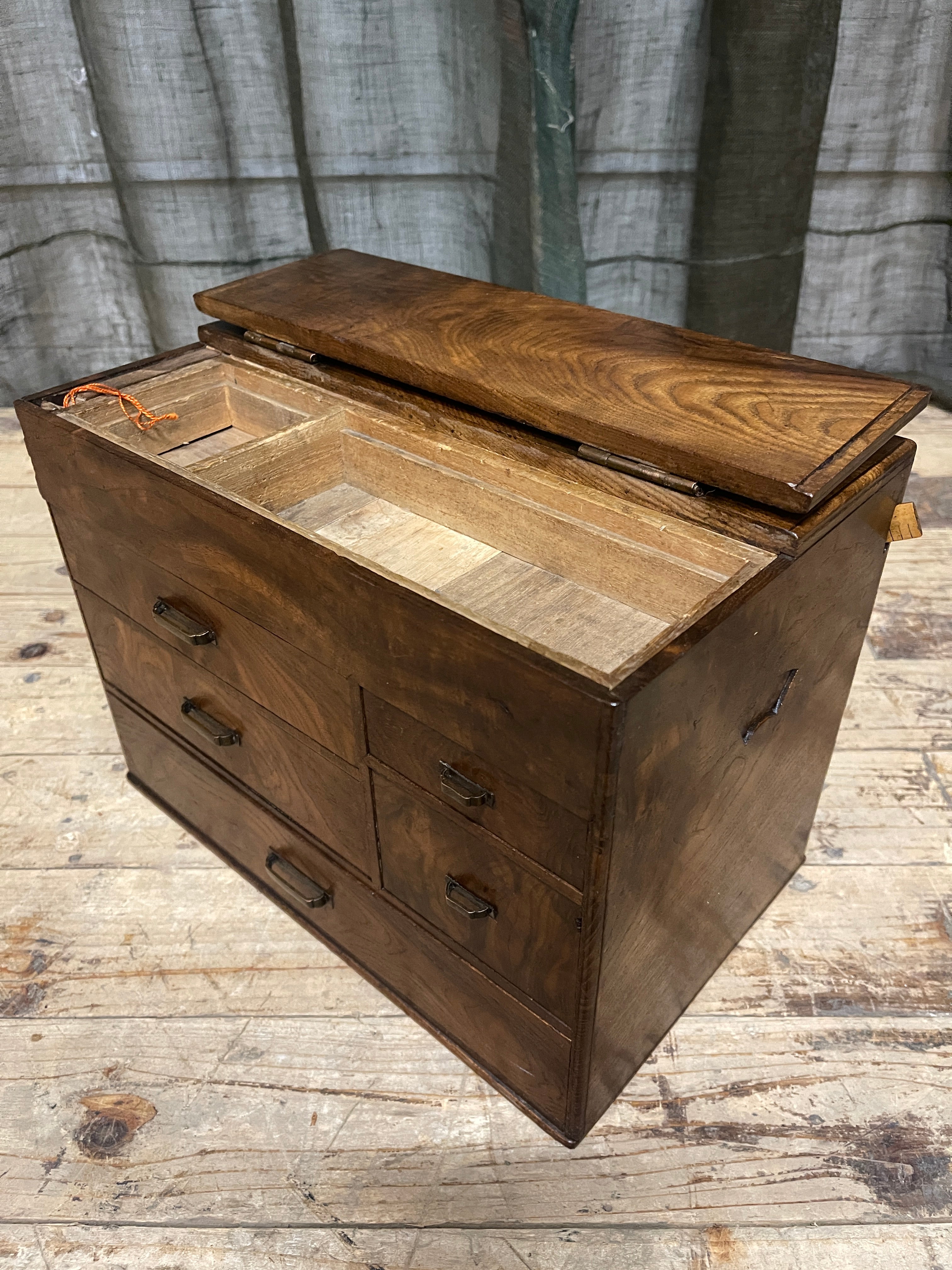 Vintage Japanese Sewing Box, Hari Bako - Elm | 1950's