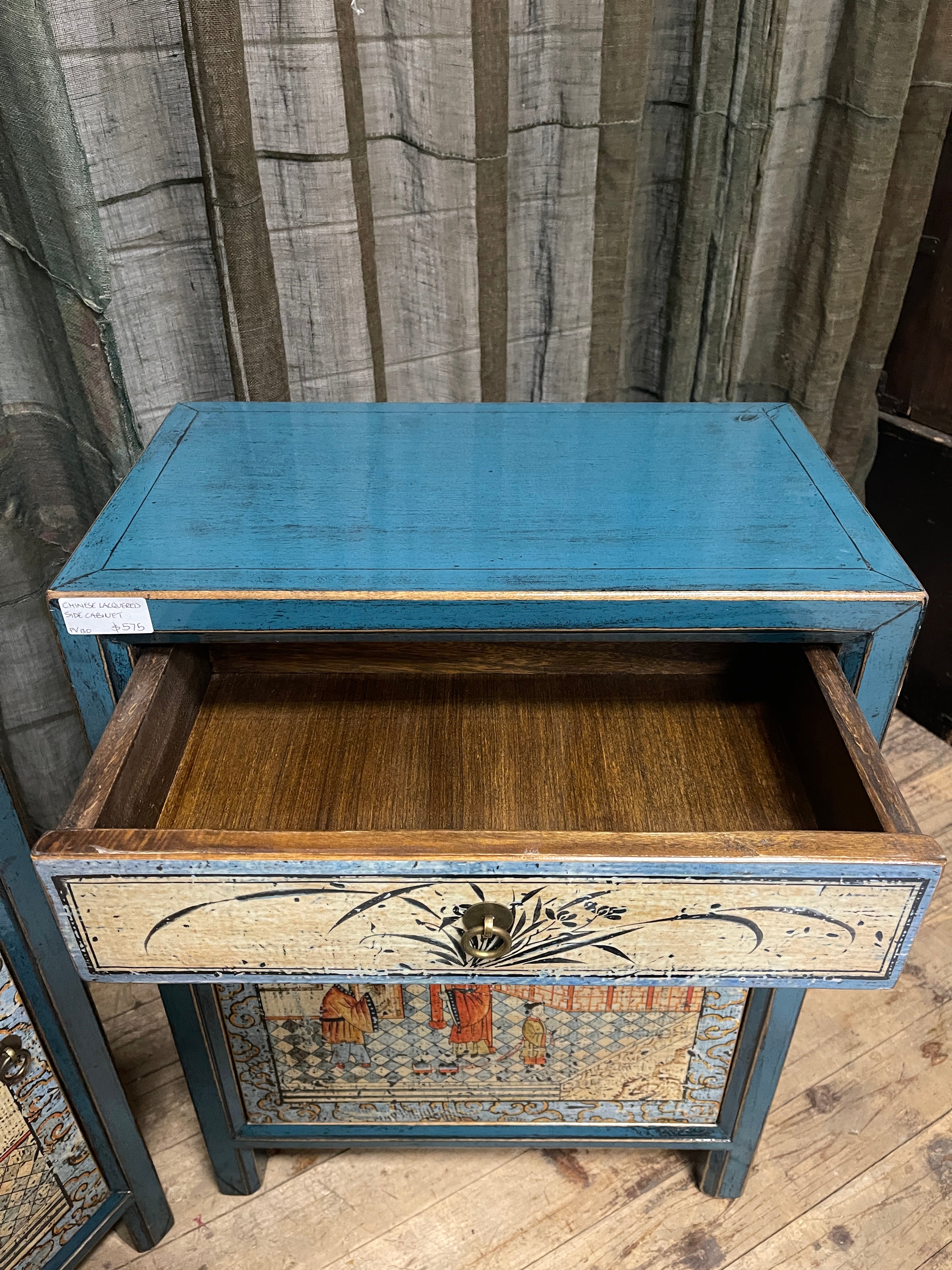 Chinese Blue Lacquered Side Cabinet