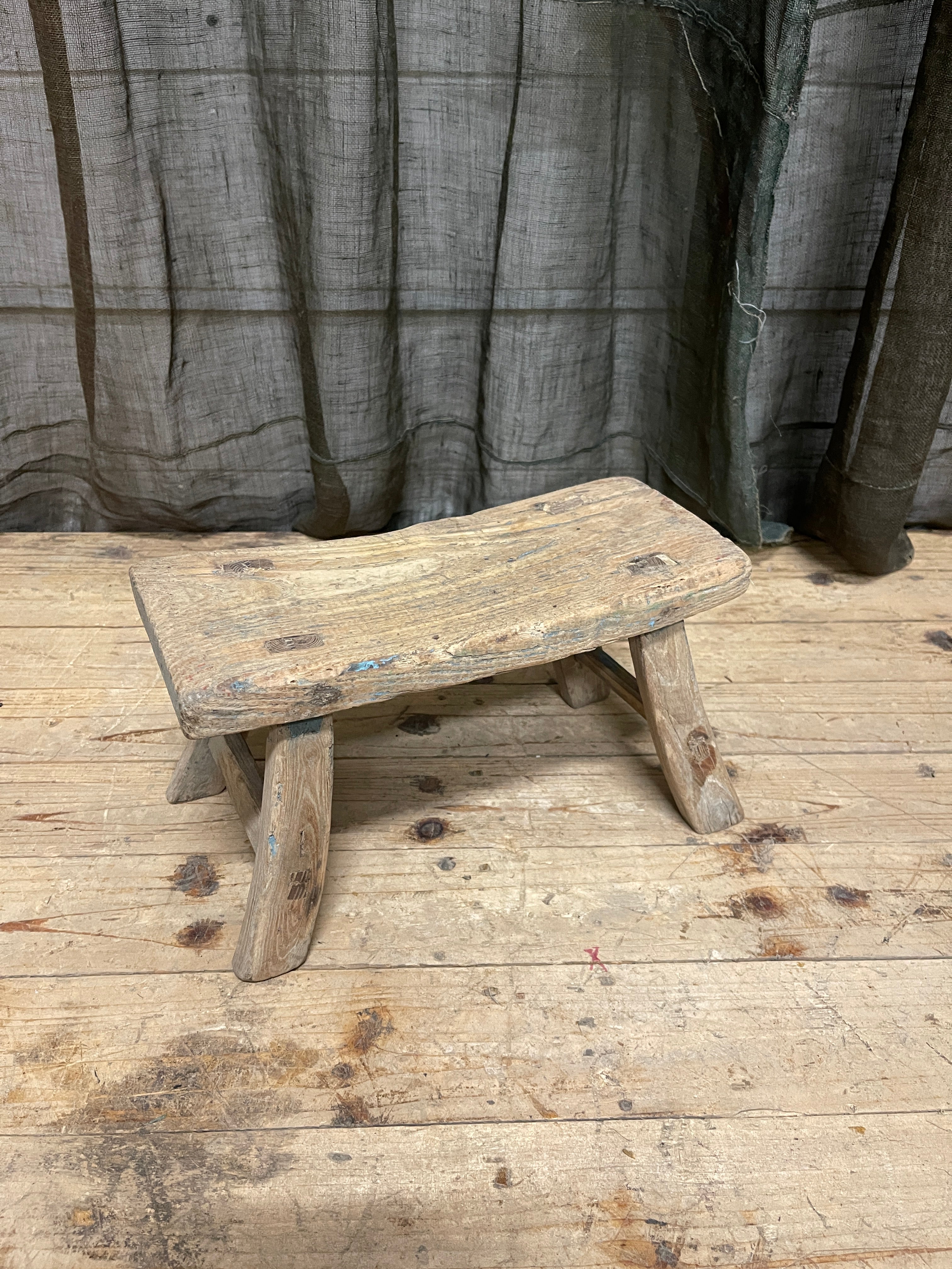 Mini Antique Chinese Provincial Stool, Elm
