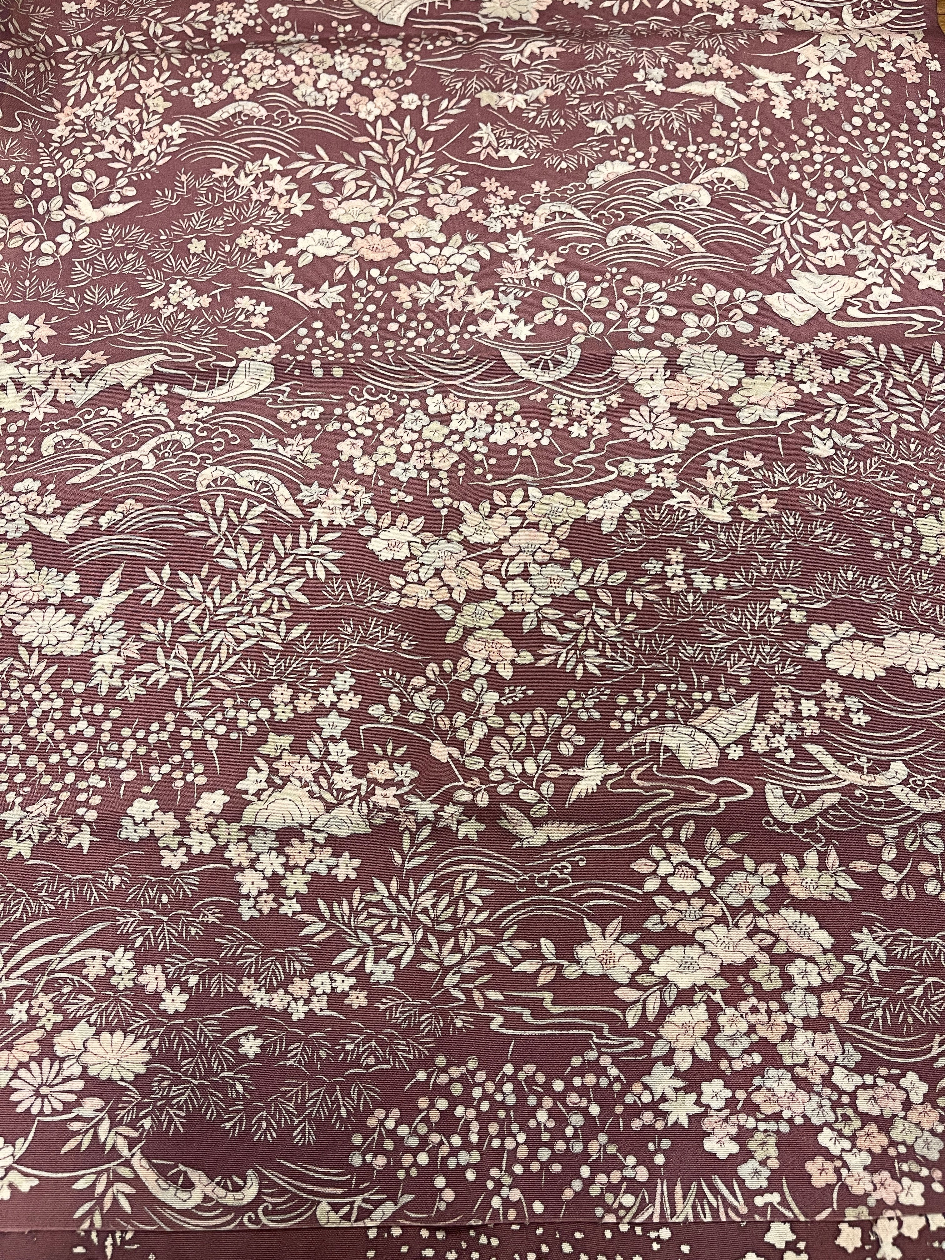 Japanese Silk Fabric, Pale Pink Garden Design