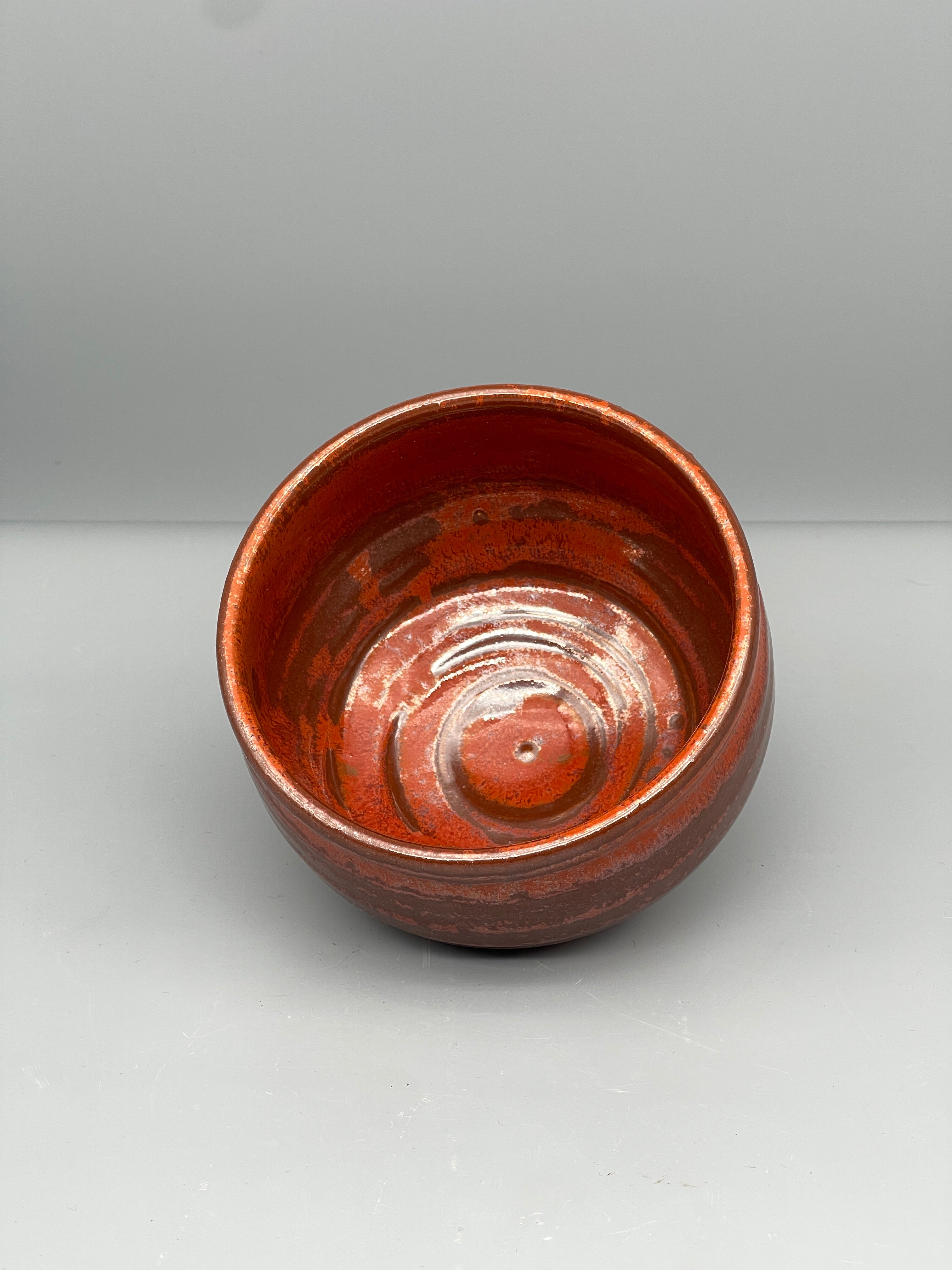 Vintage Japanese Chawan Tea Bowl - Stoneware, Orange Striped Glaze