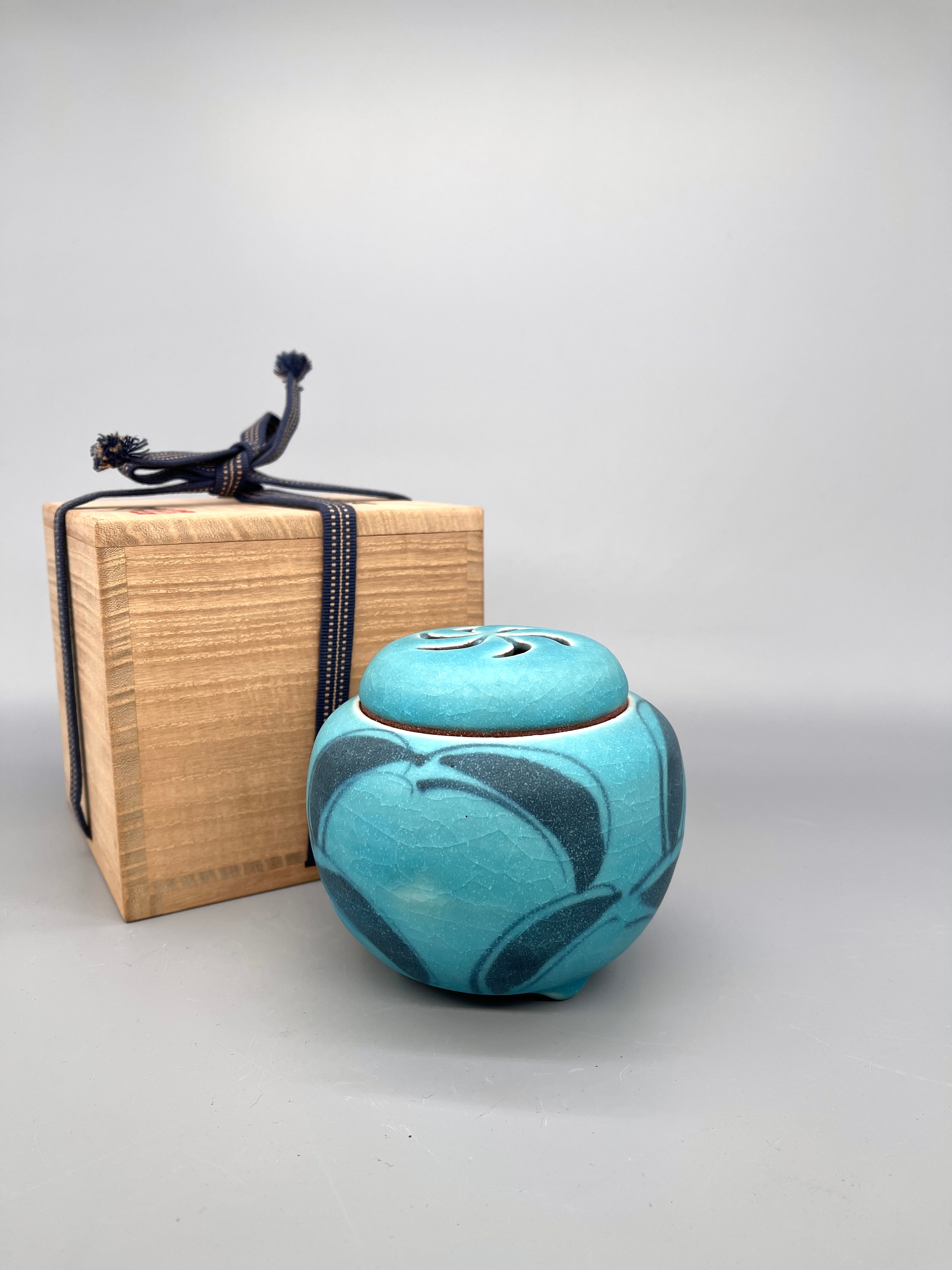 Japanese Koro, Incense Burner with Turquoise Glaze From Gifu