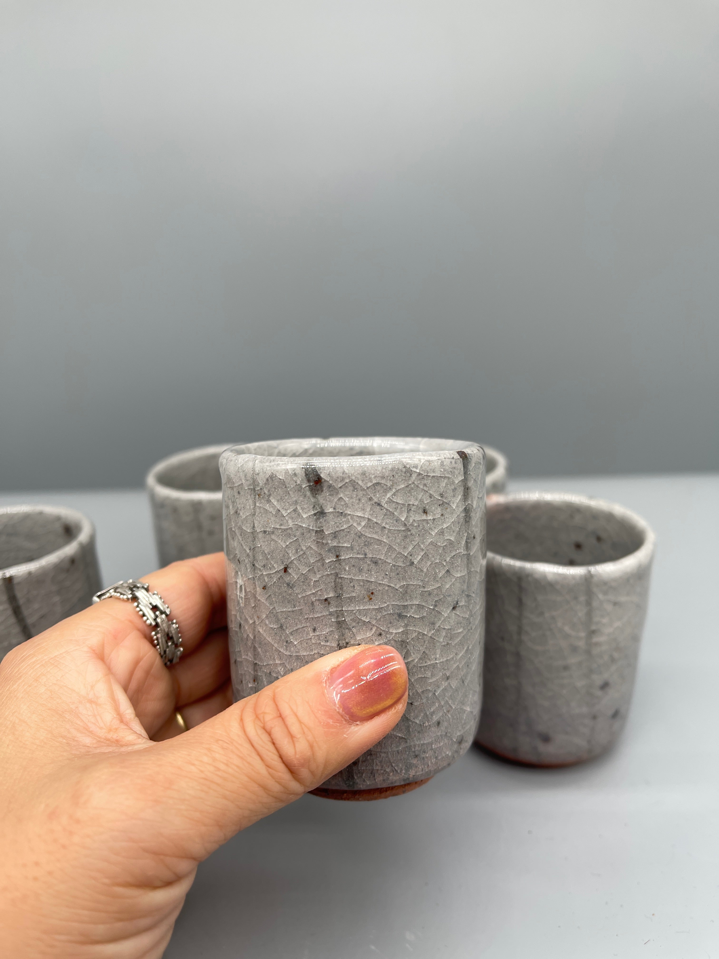 Set of Vintage Japanese Yunomi, Tea Cup - Ash Glaze