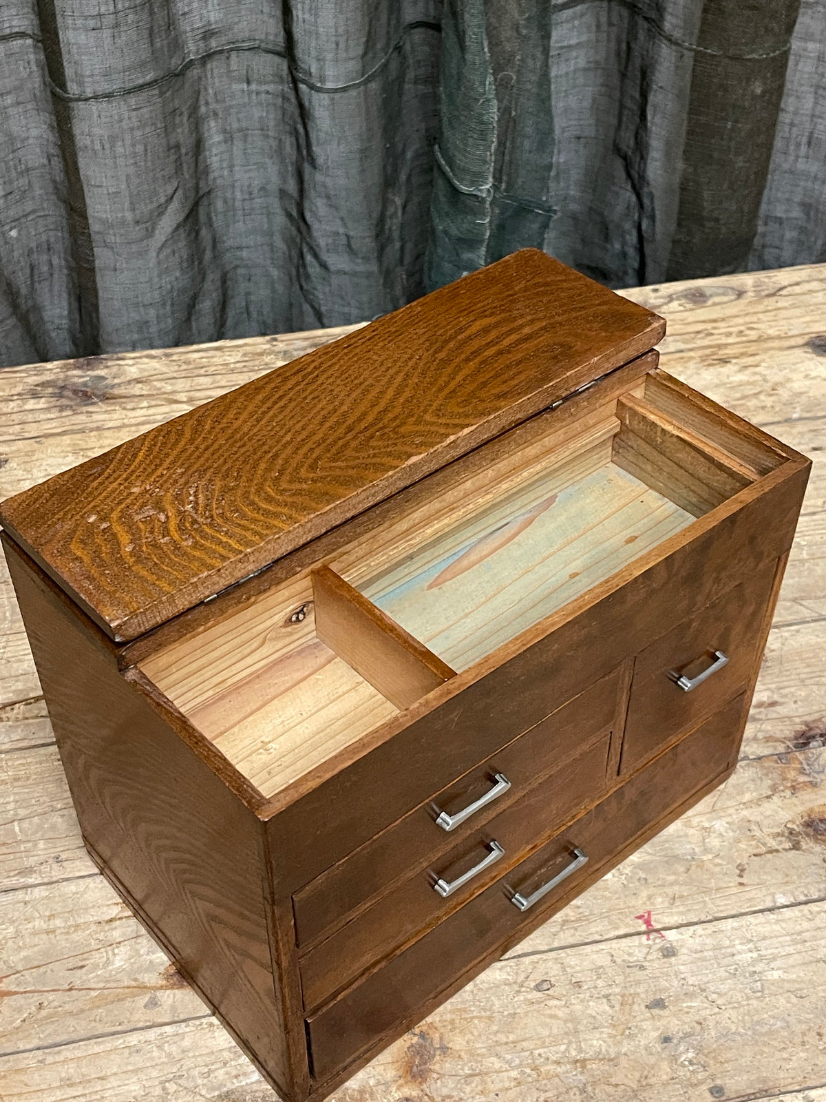 Vintage Japanese elm sewing box (hari bako), Showa period, view 5