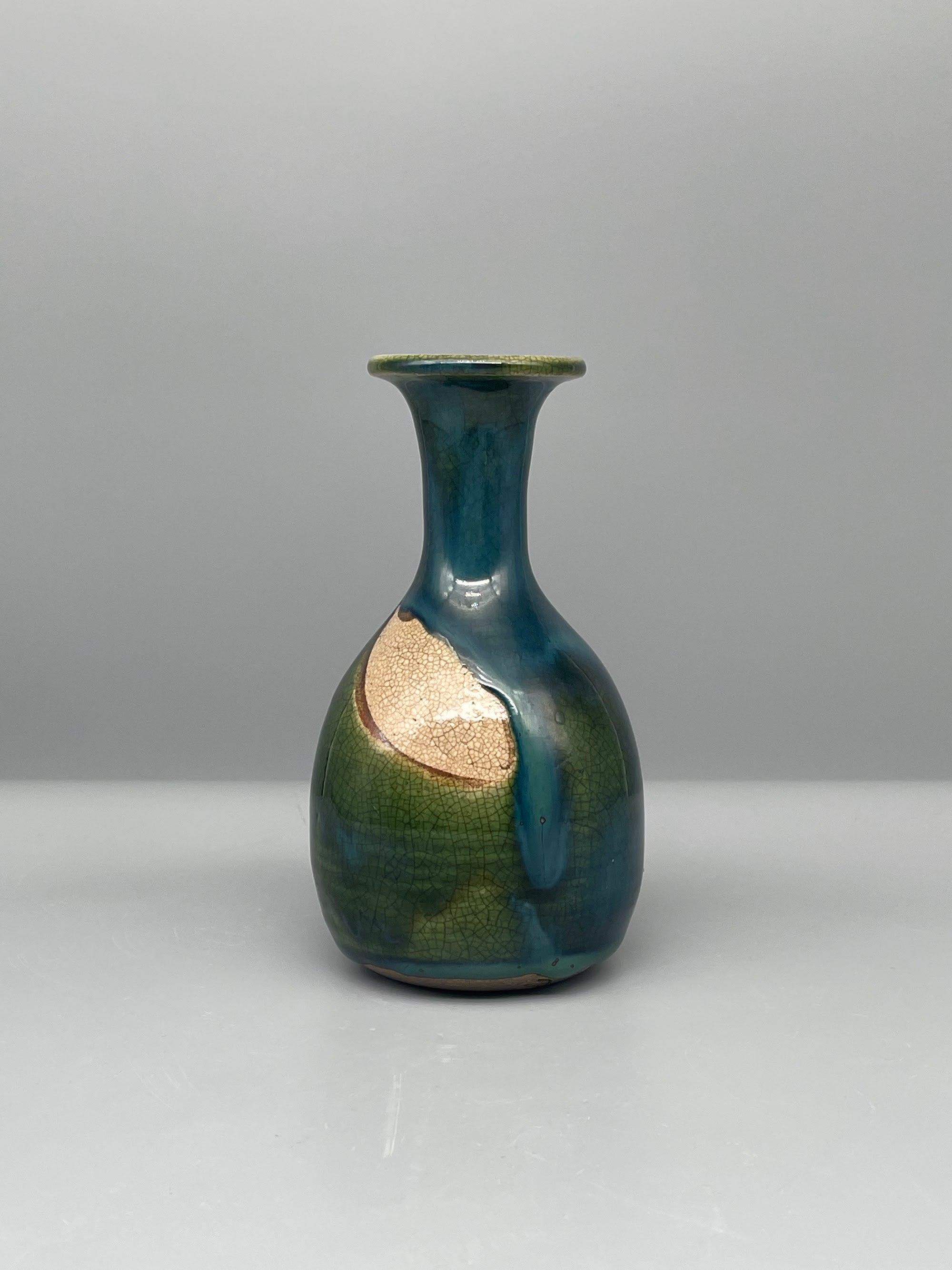 Vintage Japanese Bottle Vase - Green Glaze