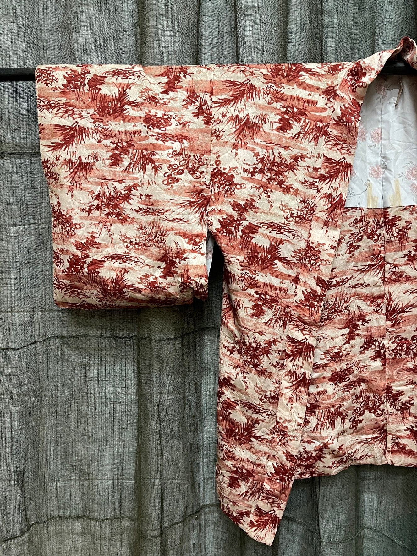 Japanese Haori-Kimono Jacket - Soft Drape White Pink Silk