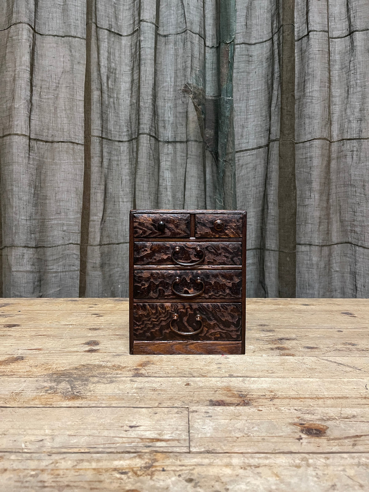 Vintage Japanese elm sewing box (hari bako), Taisho period, view 2
