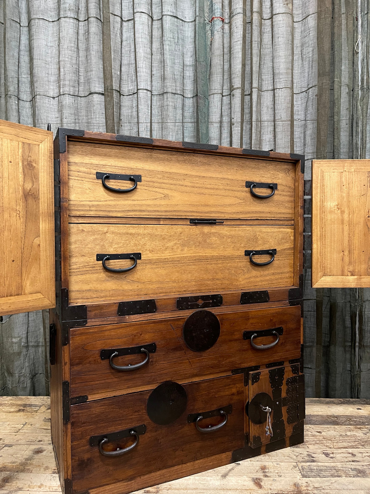 Antique Japanese Kannon Biraki Kimono Chest