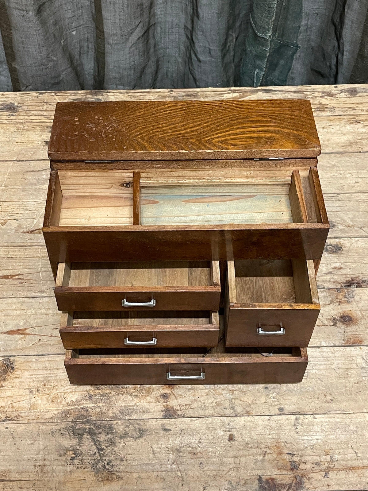 Vintage Japanese elm sewing box (hari bako), Showa period, view 6