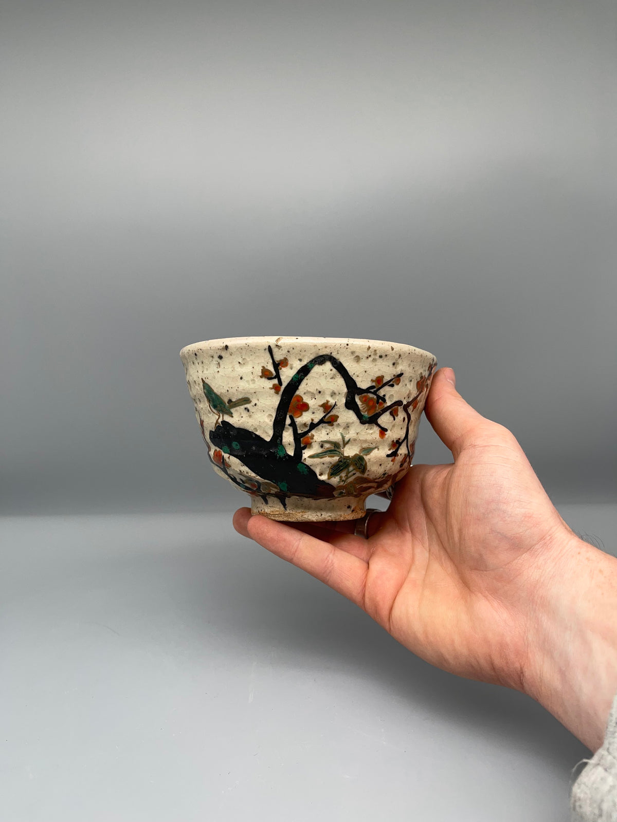 Vintage Japanese Matcha Bowl, Chawan - Plum and Bird