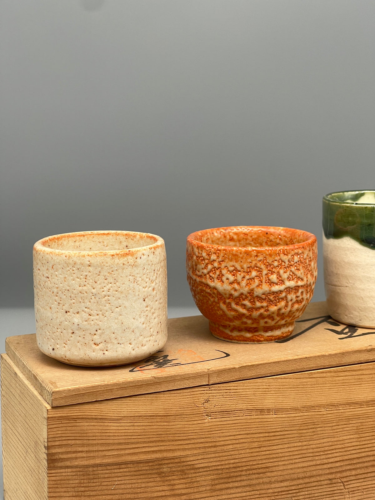 Vintage Japanese Sake Cup Set, Shino & Oribe Glazes