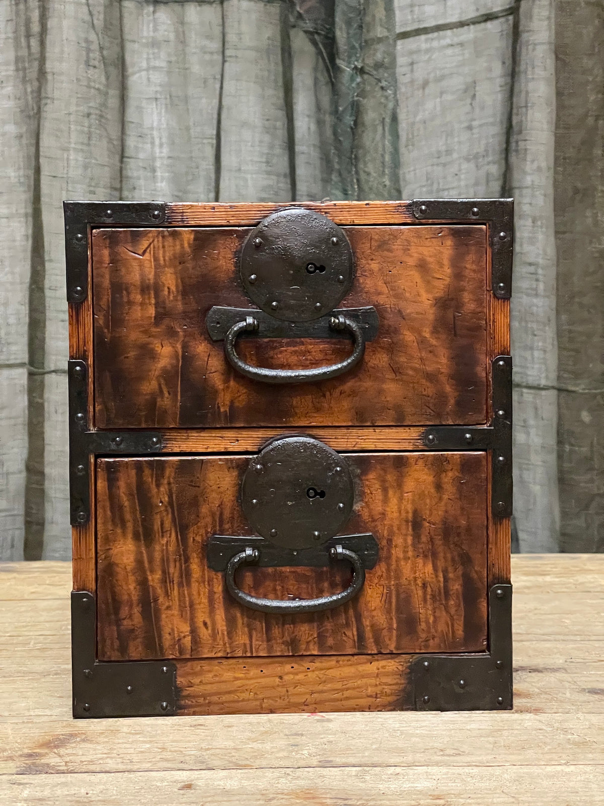 Antique Japanese cedar two drawer document box, Meiji period, view 6
