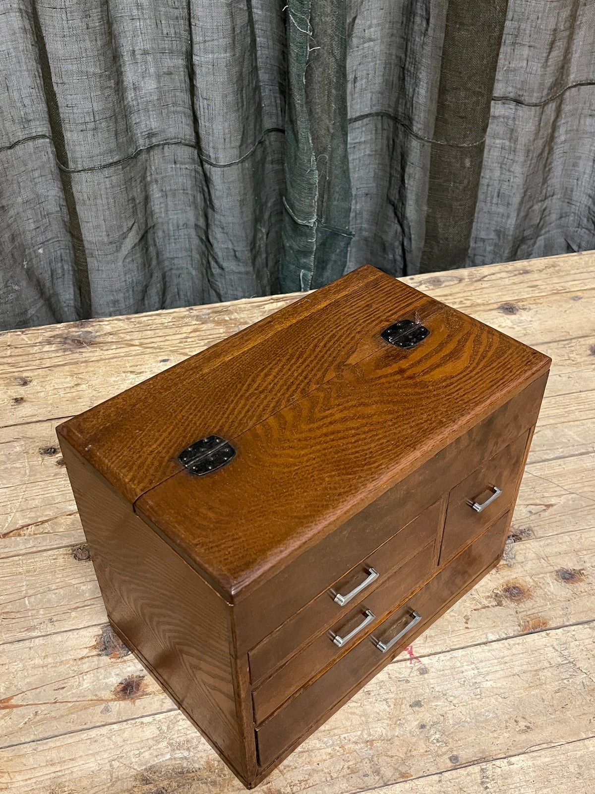 Vintage Japanese elm sewing box (hari bako), Showa period, view 4