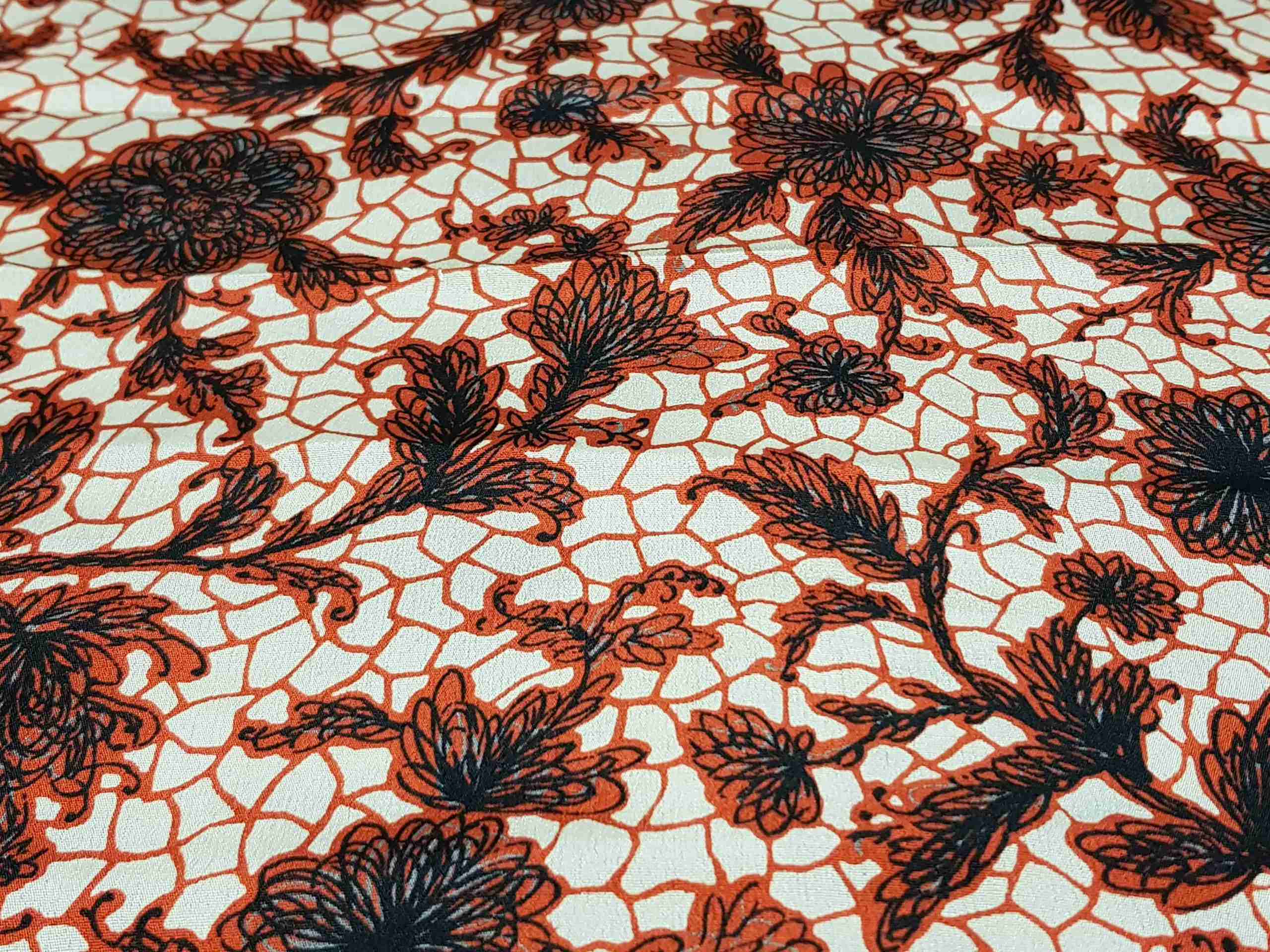 Japanese Silk, Off-White with Red Carnation Florals