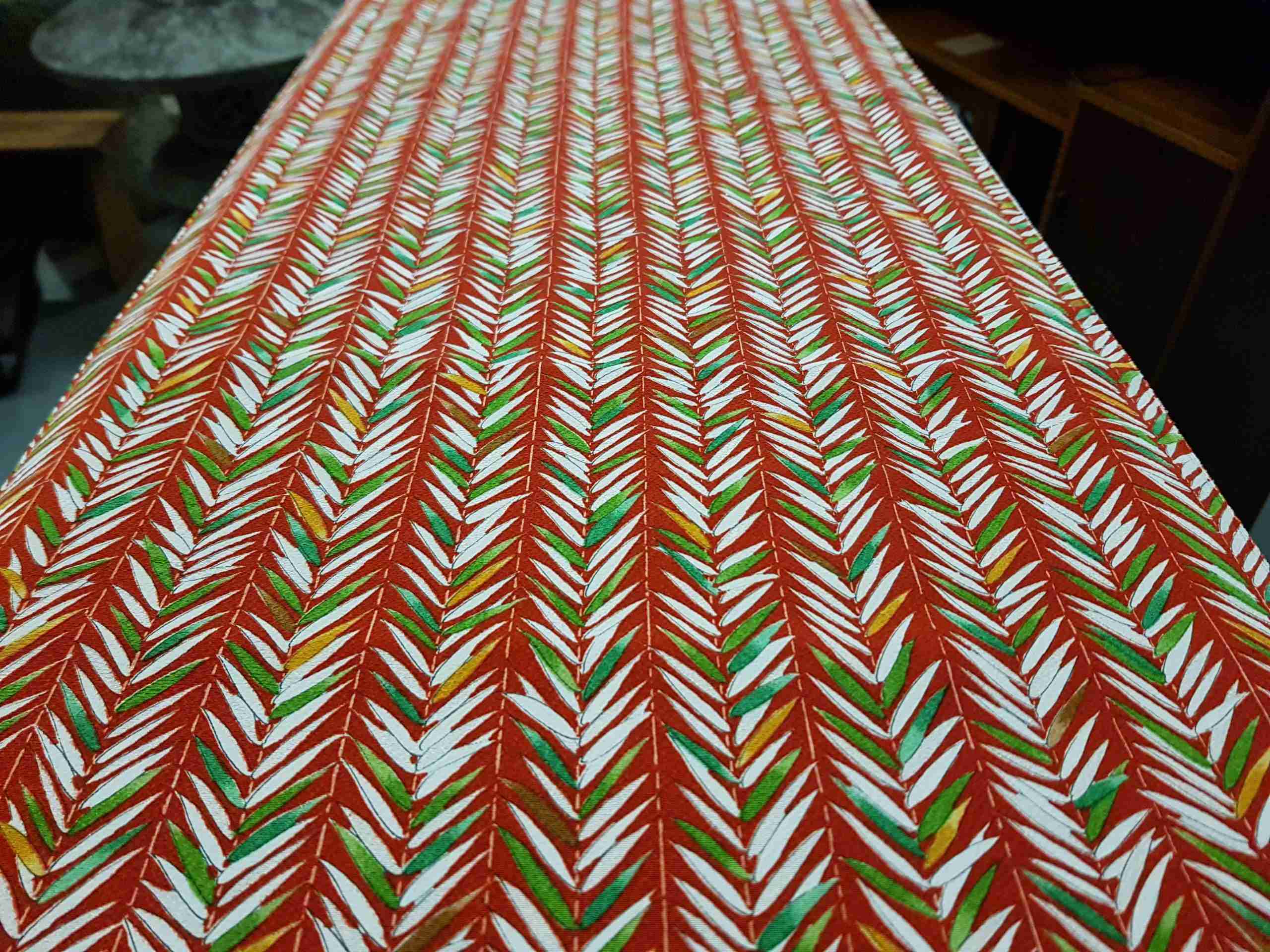 Japanese Silk Fabric Piece Red with Leaves