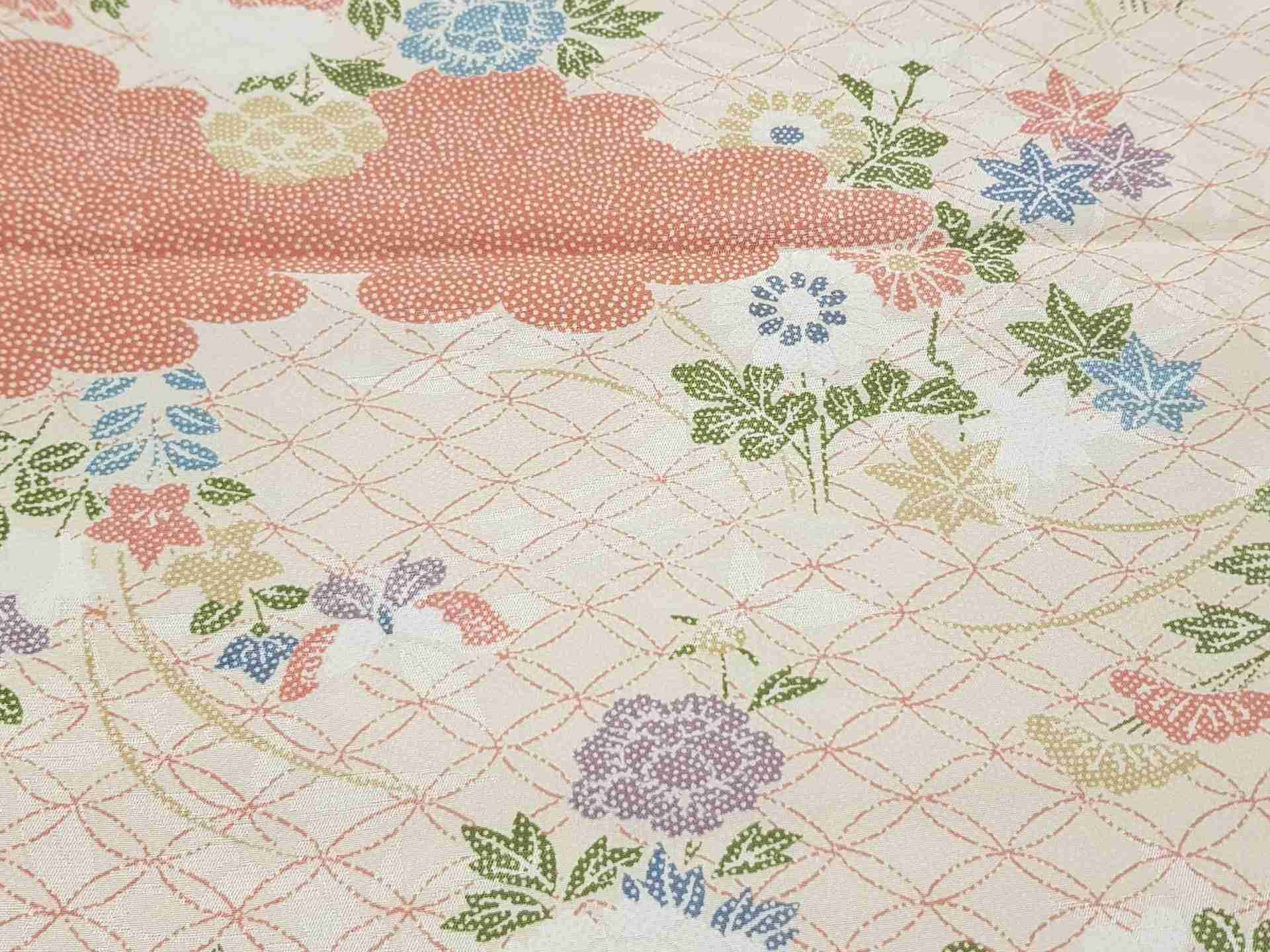 Japanese Silk Fabric Piece Pale Flowers