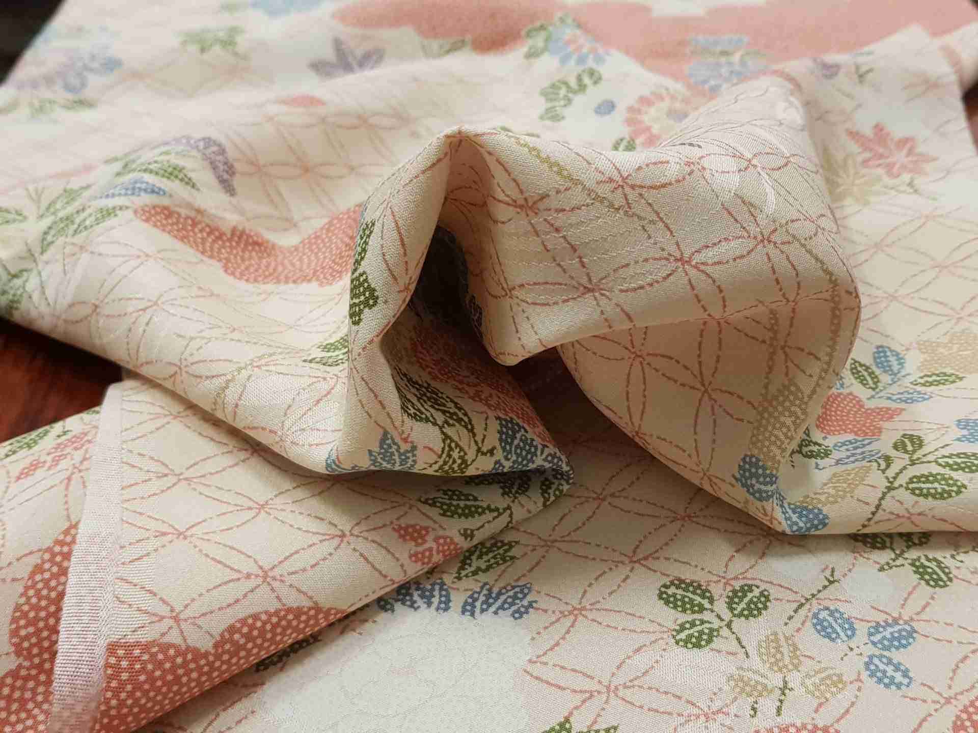 Japanese Silk Fabric Piece Pale Flowers