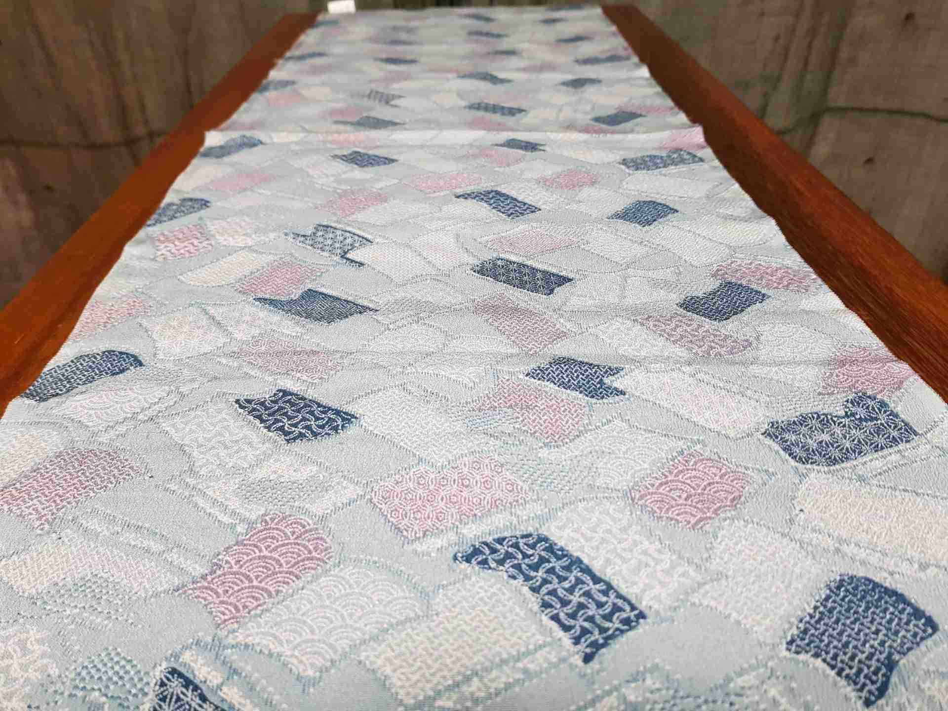 Japanese Silk Crepe Fabric, Light Blue with Book Pattern