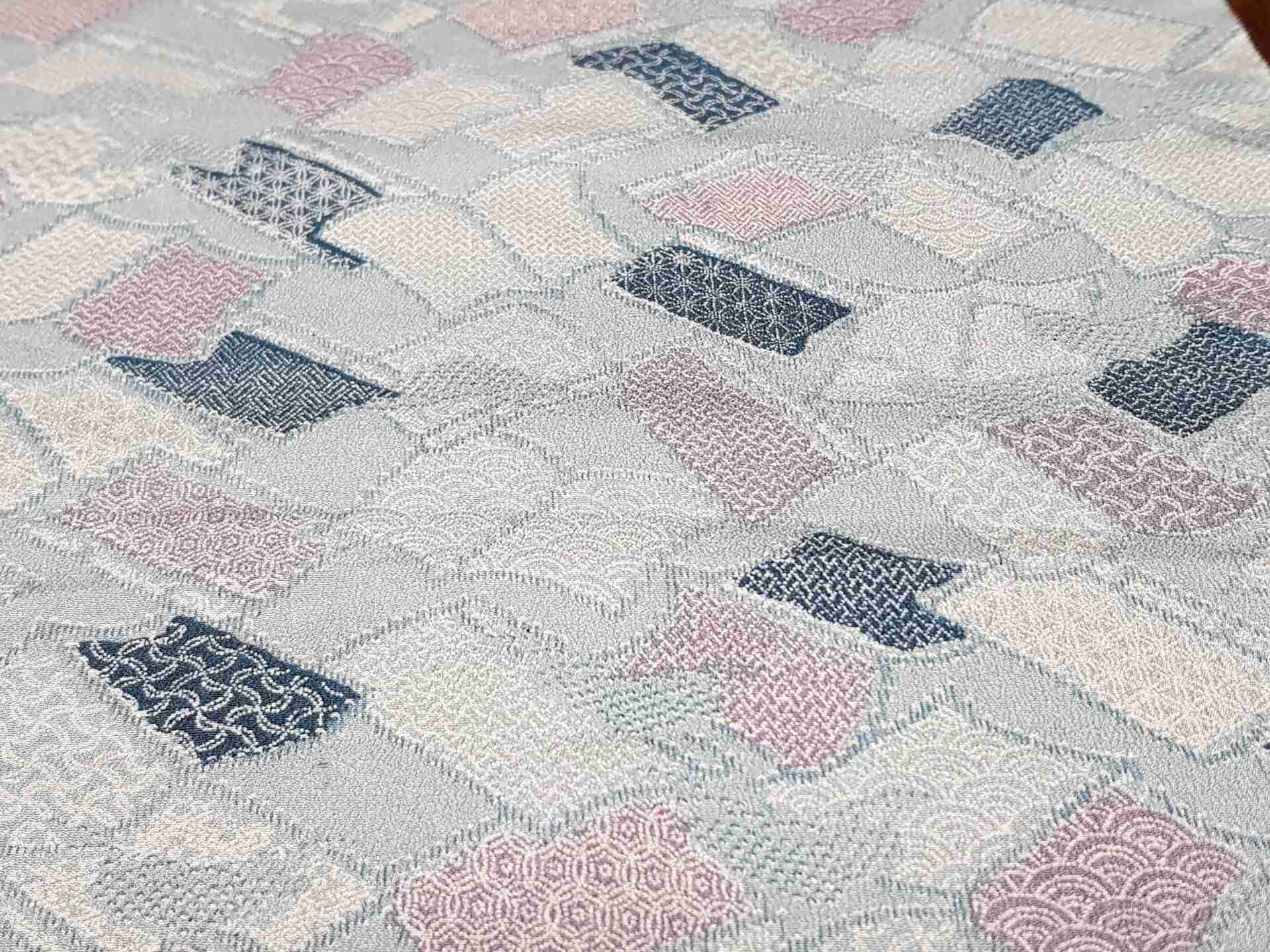 Japanese Silk Crepe Fabric, Light Blue with Book Pattern