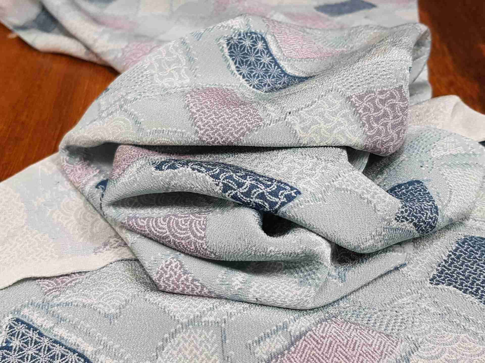 Japanese Silk Crepe Fabric, Light Blue with Book Pattern