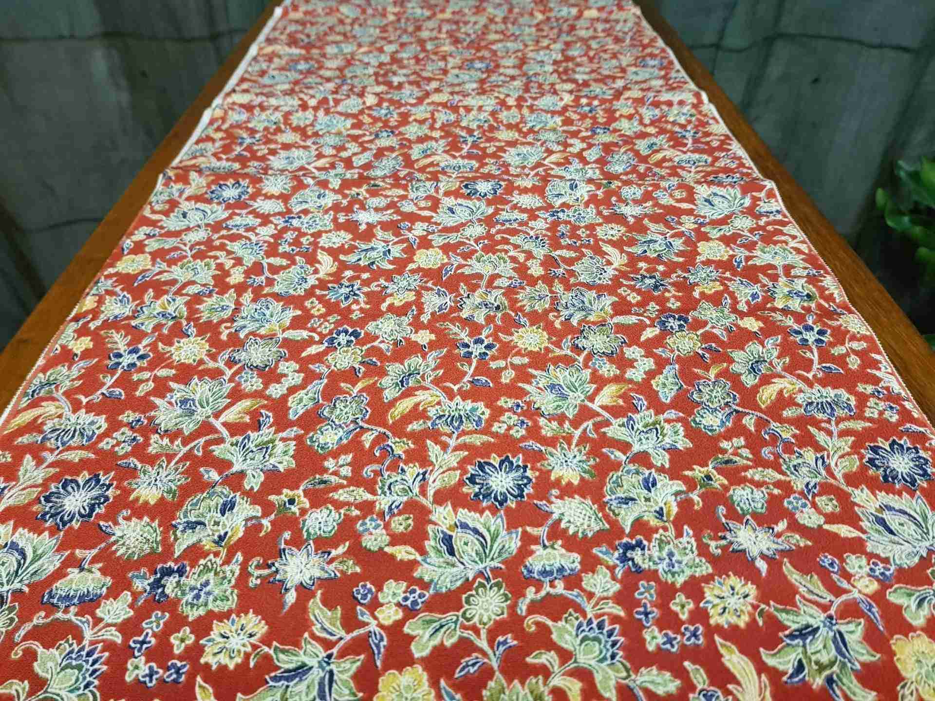 Japanese Silk Fabric, Red with Blue Florals