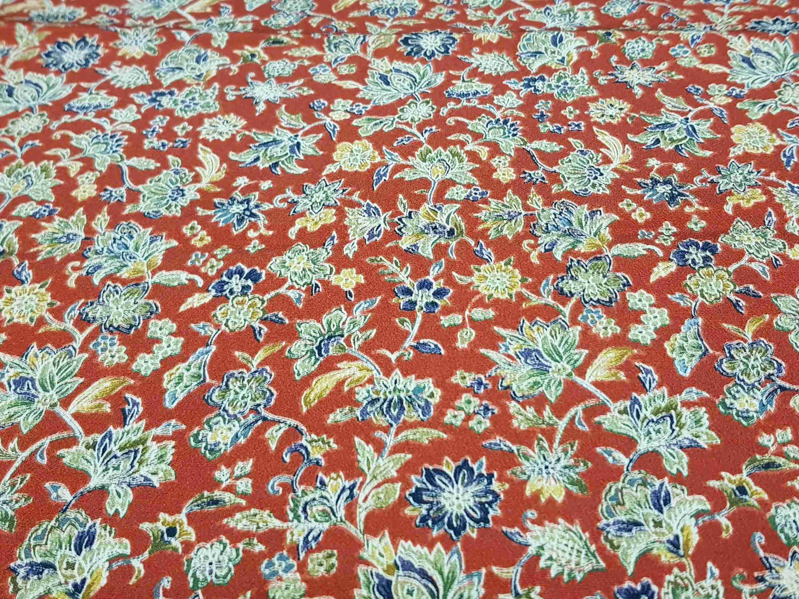 Japanese Silk Fabric, Red with Blue Florals