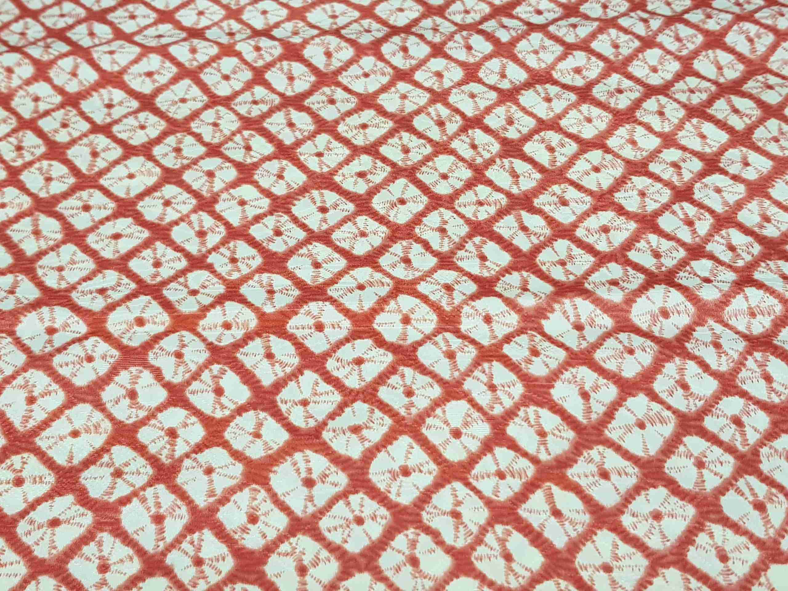 Japanese Silk Fabric, White & Pink Shibori Kanoko Pattern