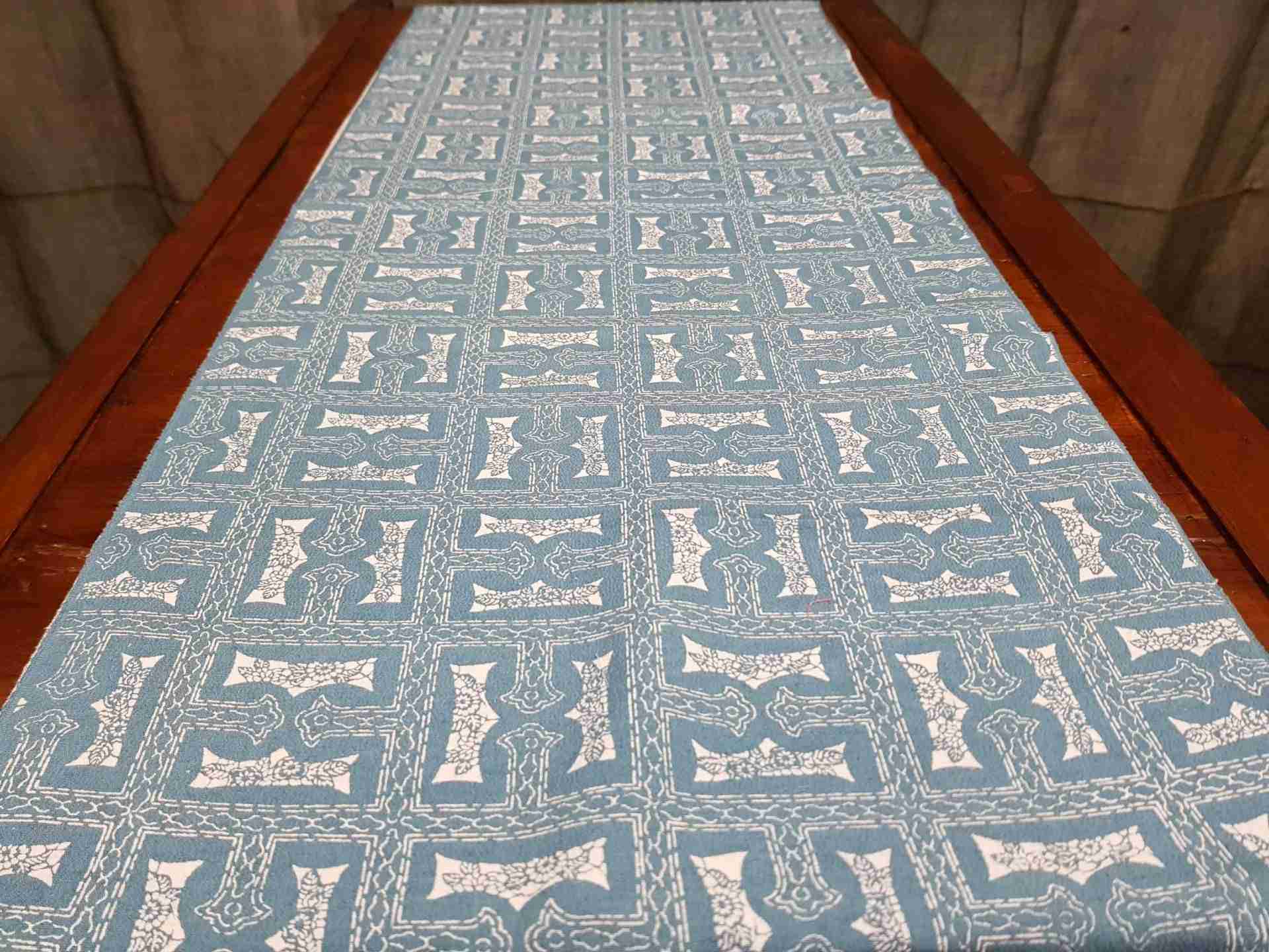 Japanese Silk Fabric, Blue Geometric Pattern