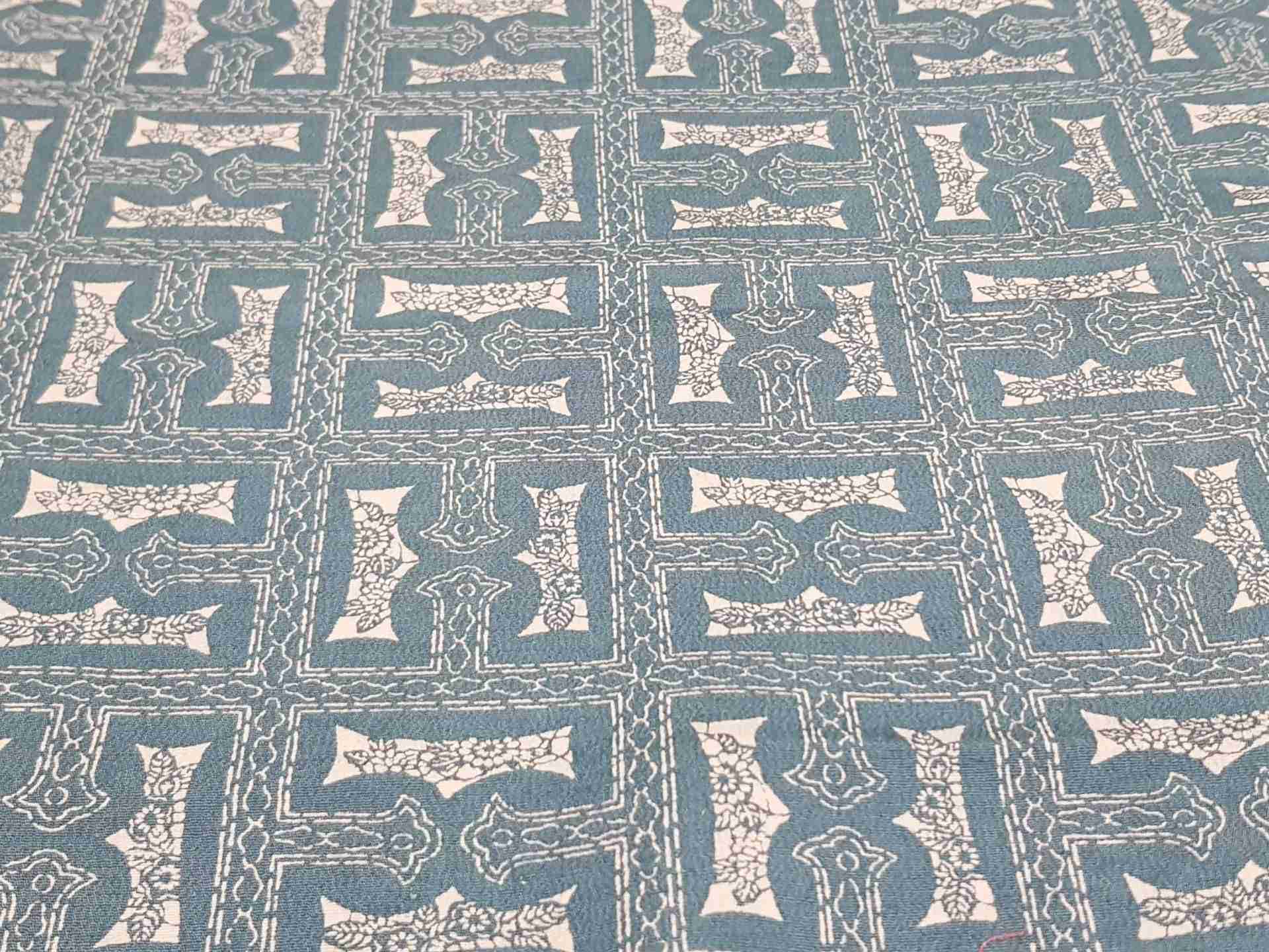 Japanese Silk Fabric, Blue Geometric Pattern