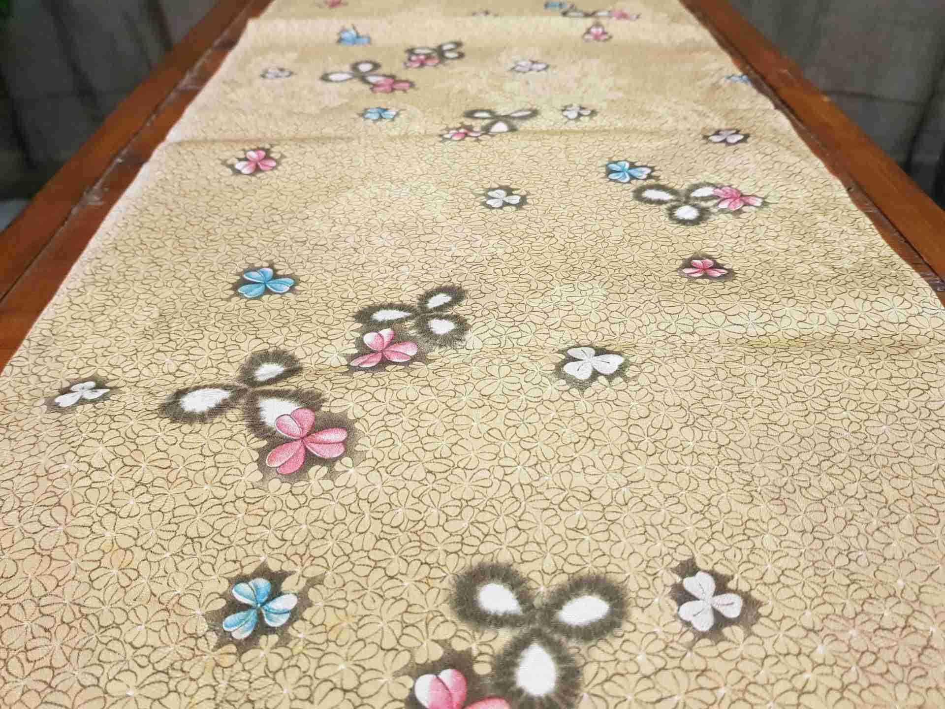 Japanese Silk Fabric, Mustard with Colourful florals