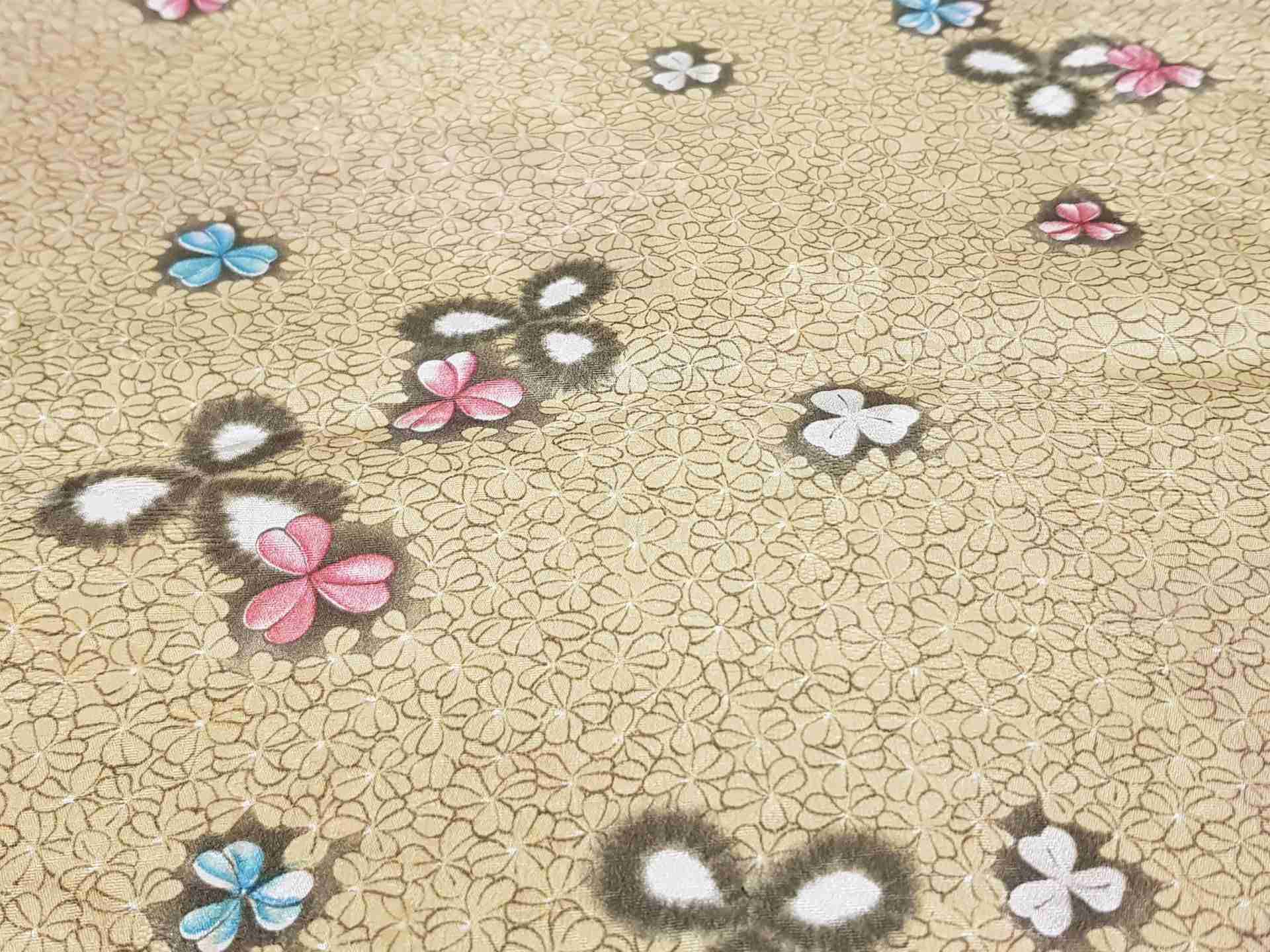 Japanese Silk Fabric, Mustard with Colourful florals