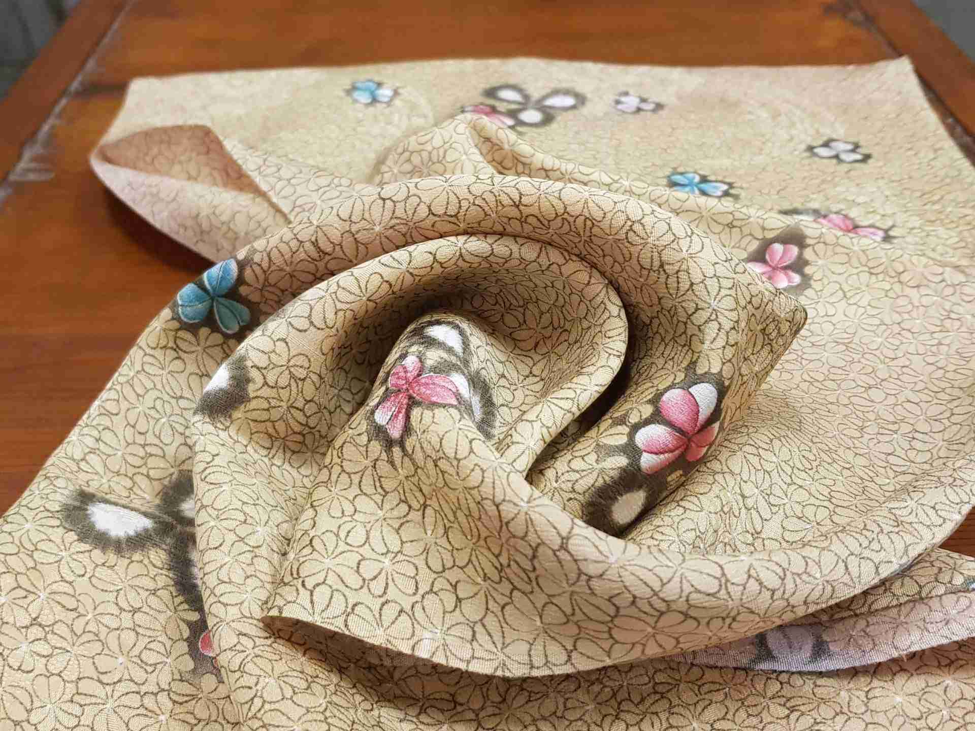 Japanese Silk Fabric, Mustard with Colourful florals