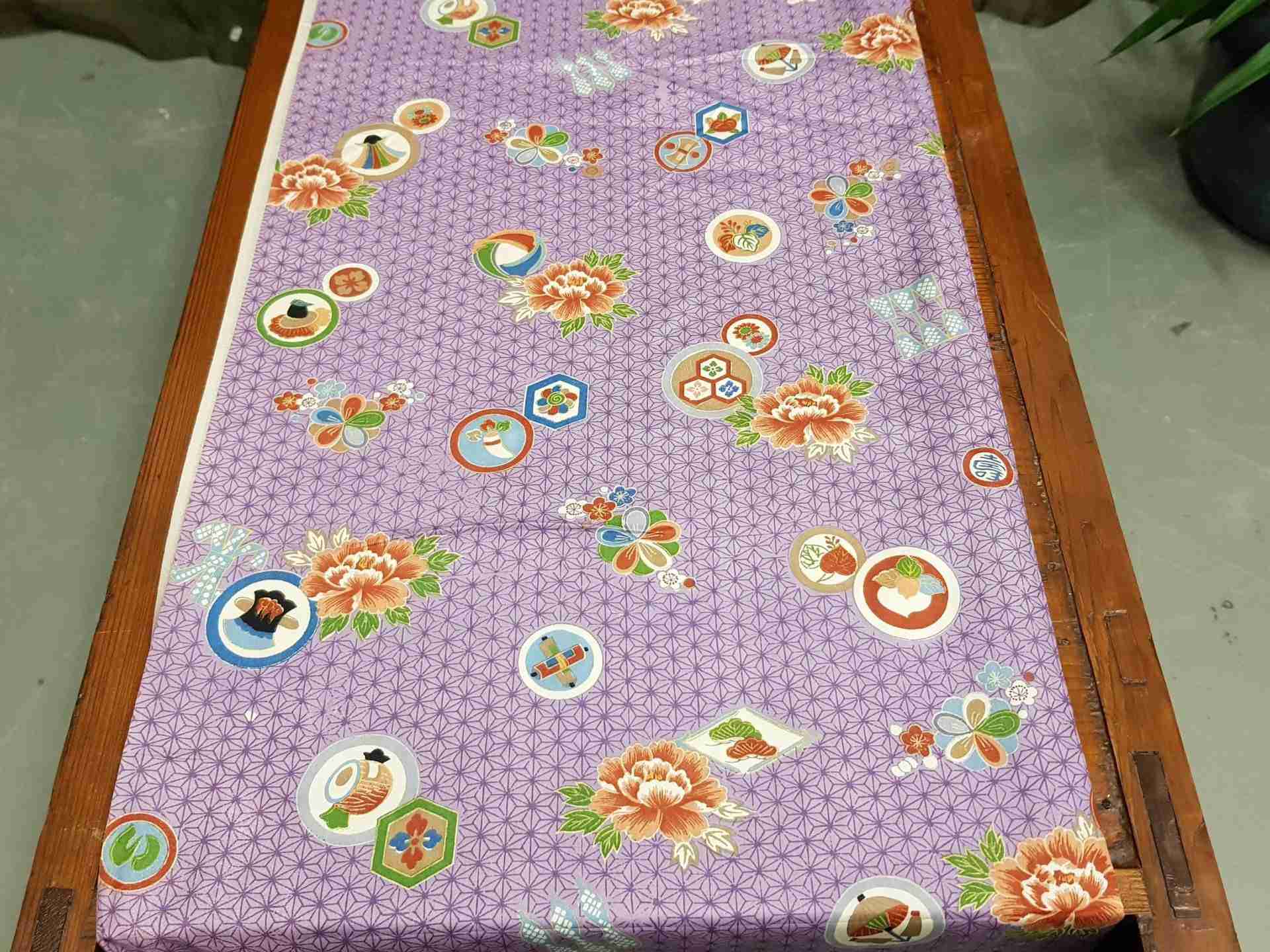Japanese Silk Fabric, Purple Asanoha Pattern