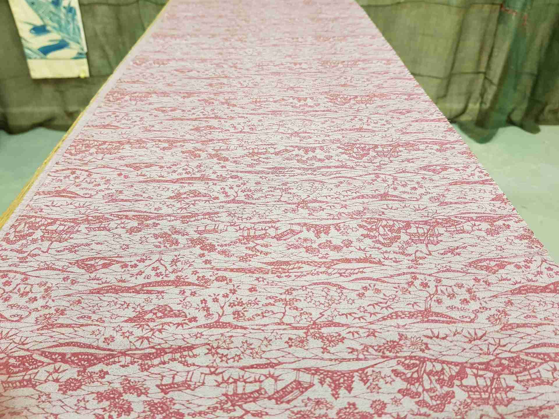 Japanese Silk Fabric, Grey with Purple Garden Pattern