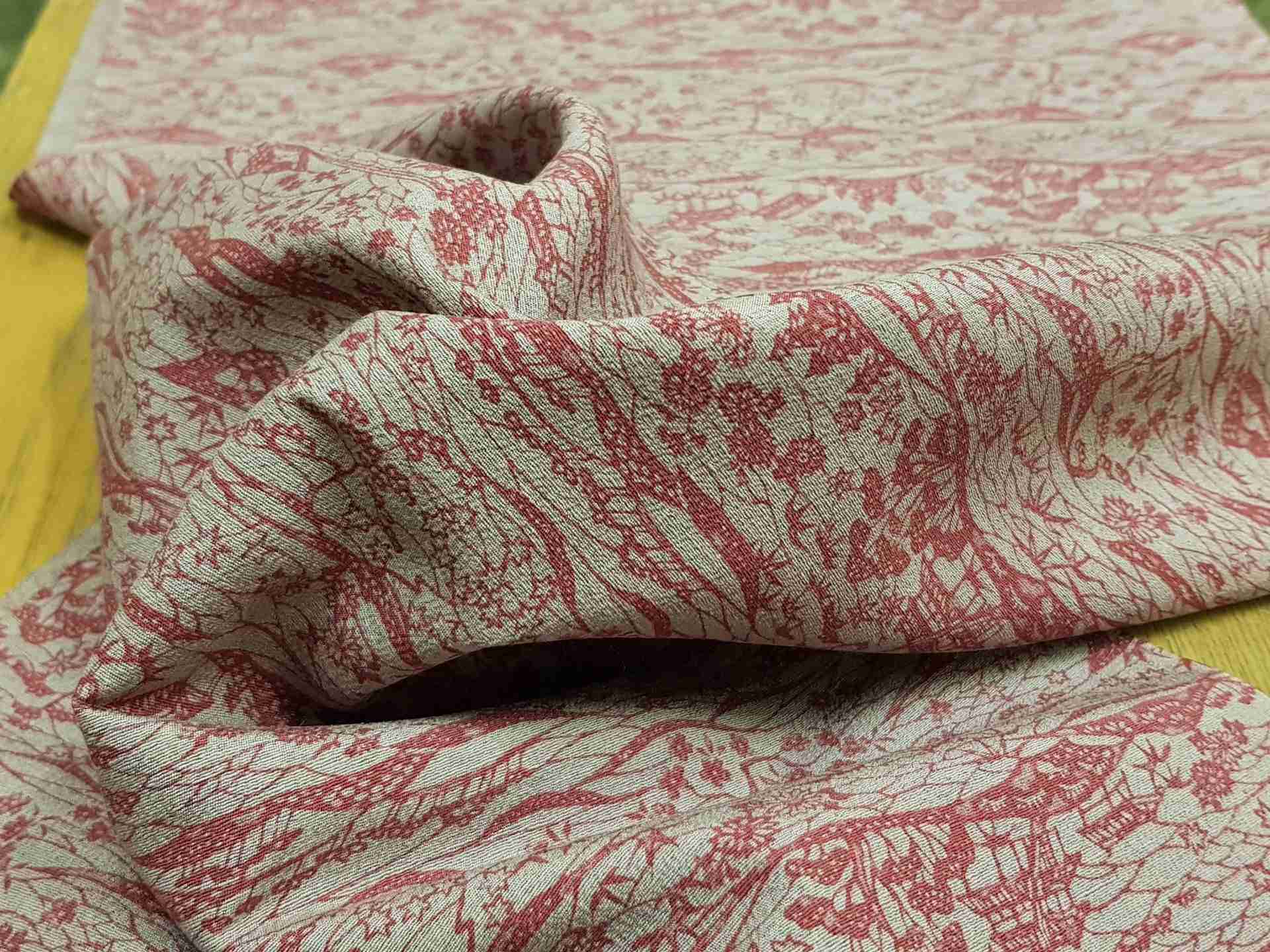 Japanese Silk Fabric, Grey with Purple Garden Pattern