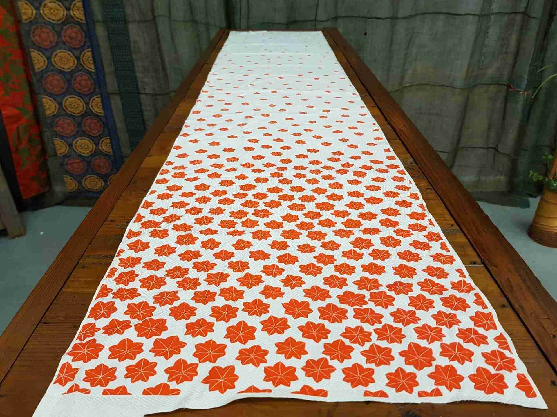 Japanese Silk Fabric, White with Orange Maple Leaf Pattern