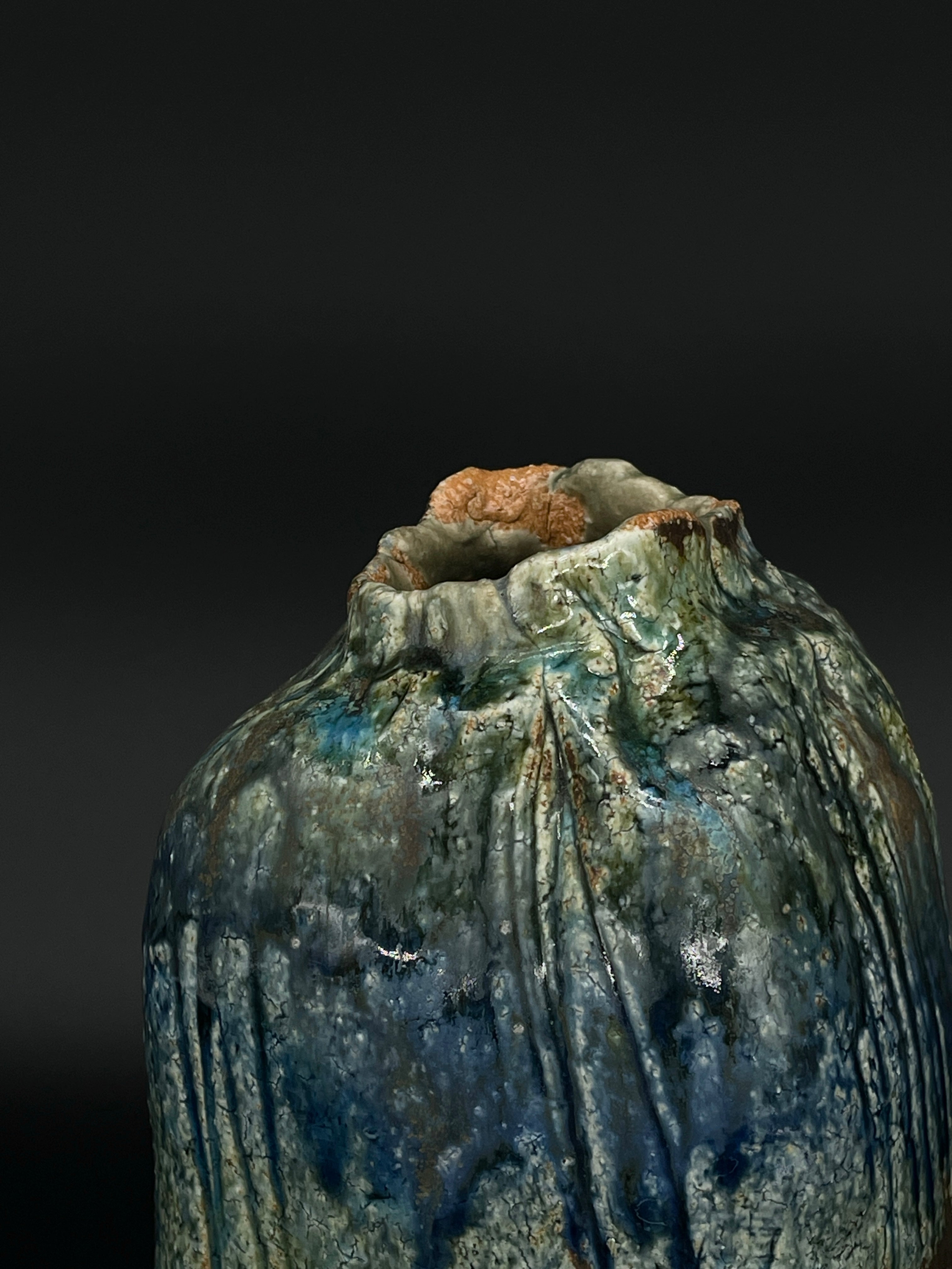 Vintage Japanese Blue Pottery Vase