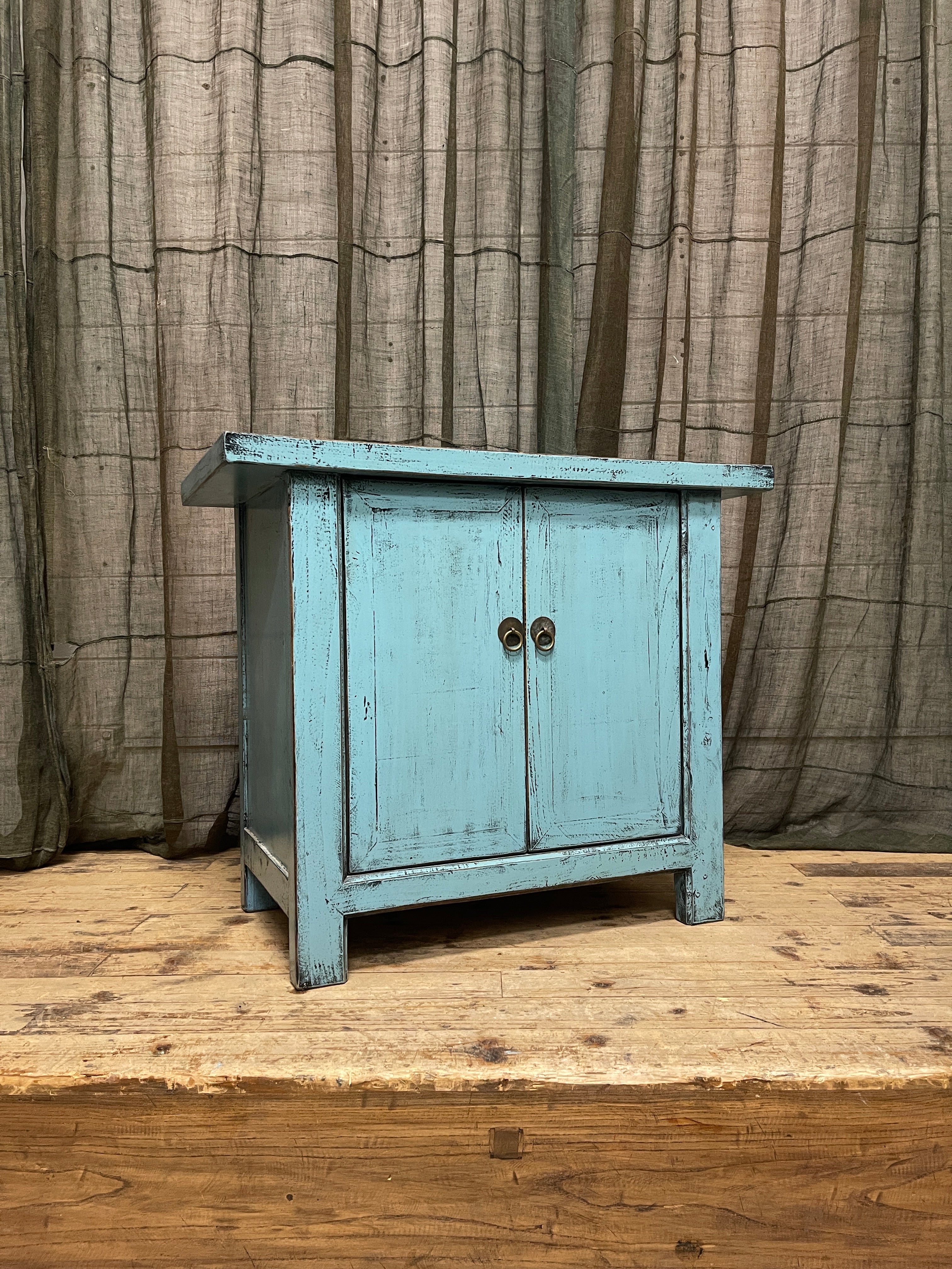 Chinese Blue Lacquered Side Cabinet