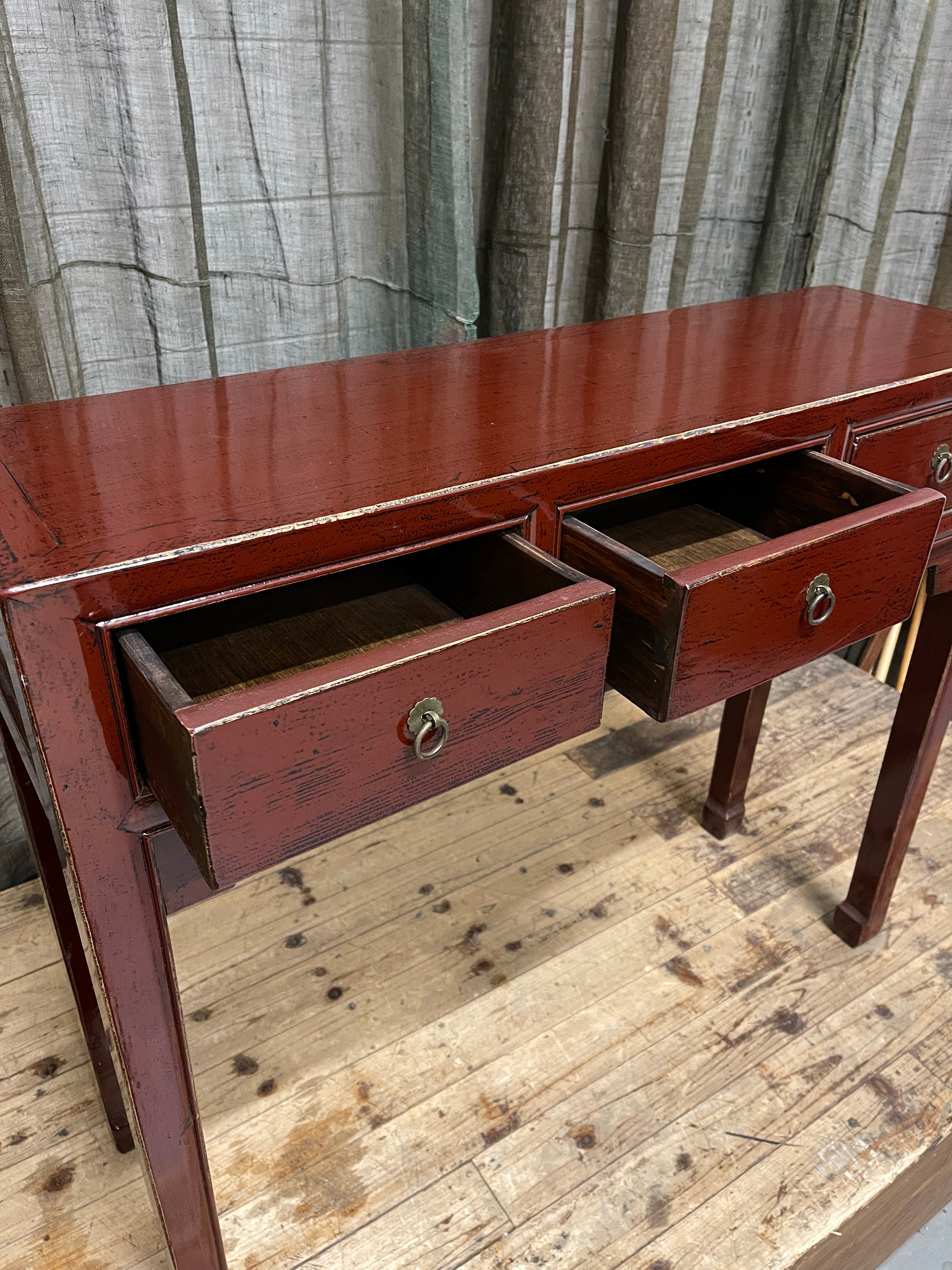 Provincial Style Deep Red Chinese Lacquered Hall Table