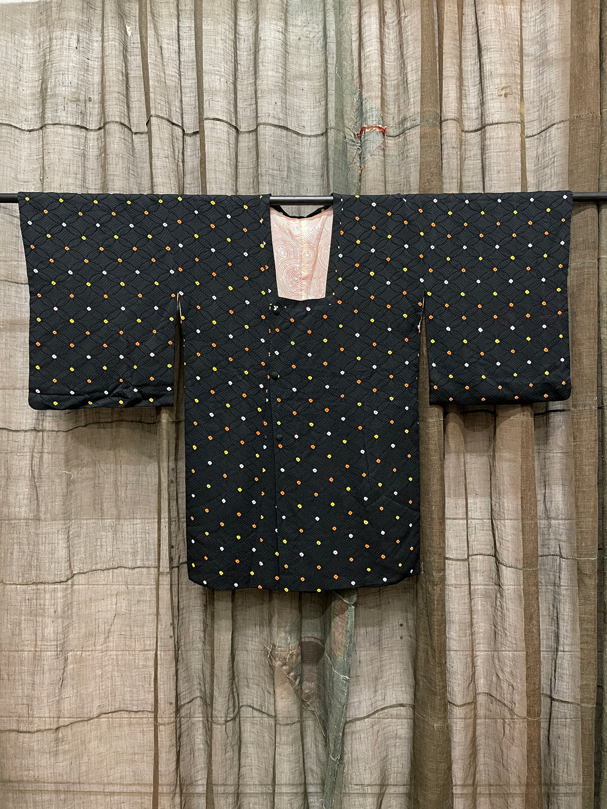 Vintage Japanese Silk Michiyuki Coat, Diamond Lattice Pattern