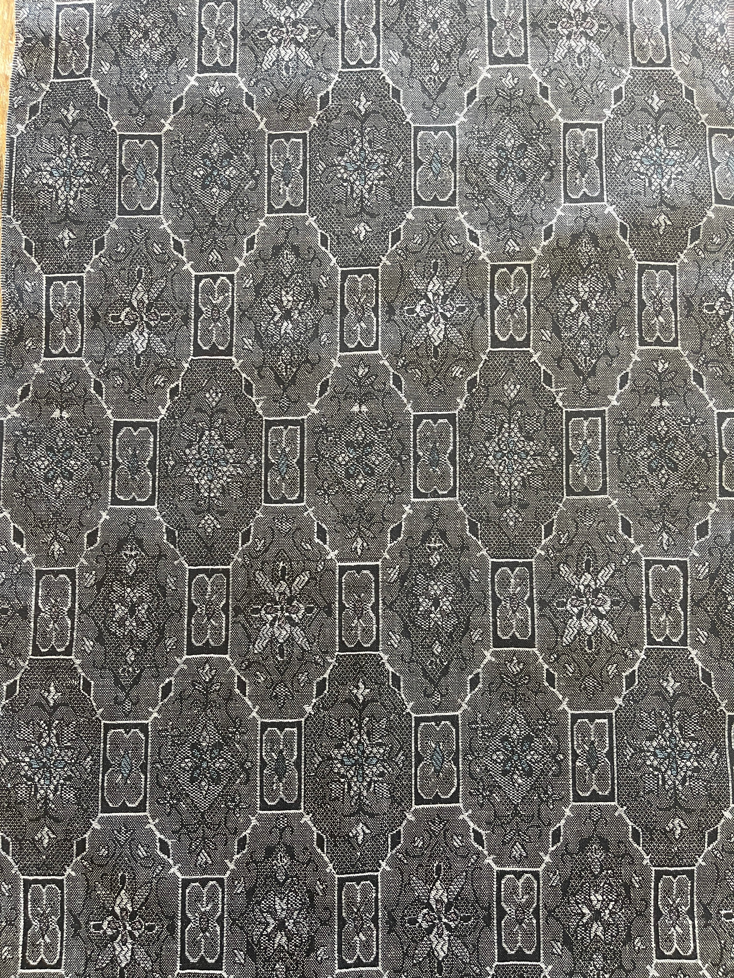 Japanese Wool Fabric, Grey with Geometric and Floral Pattern