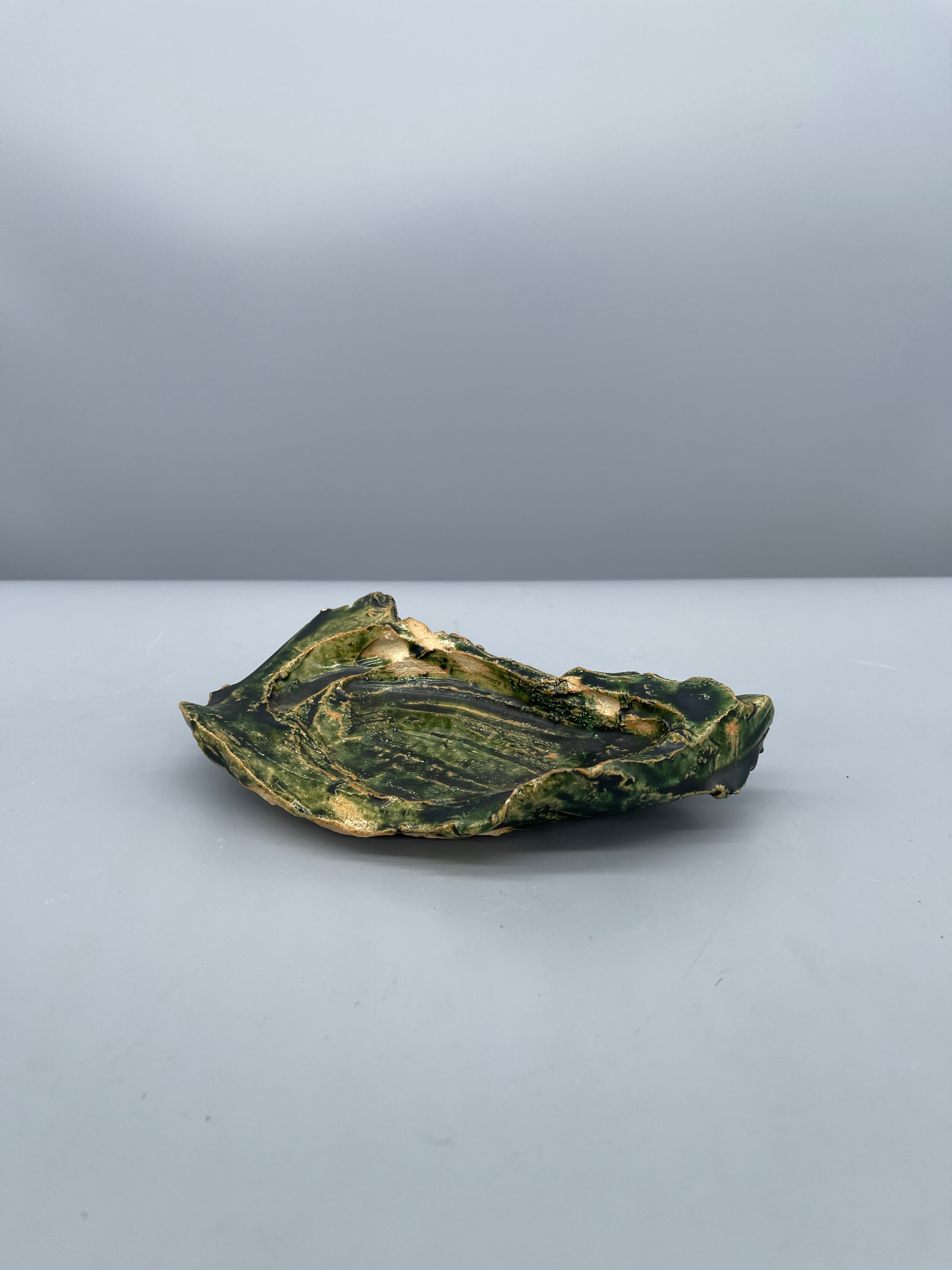 Small Vintage Japanese Plate, Oribe Green Glaze