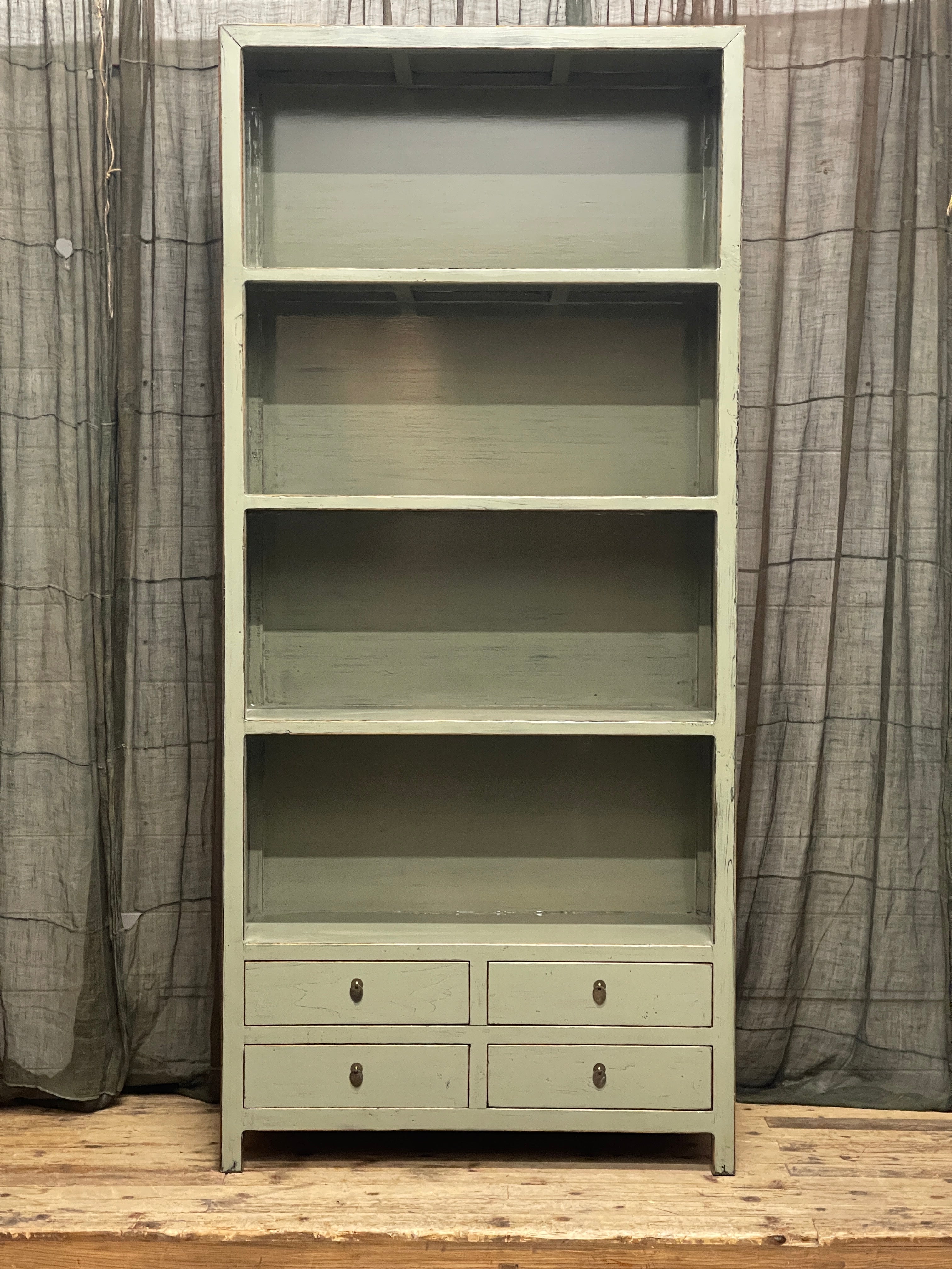 Chinese Sage Green Lacquered Bookshelf