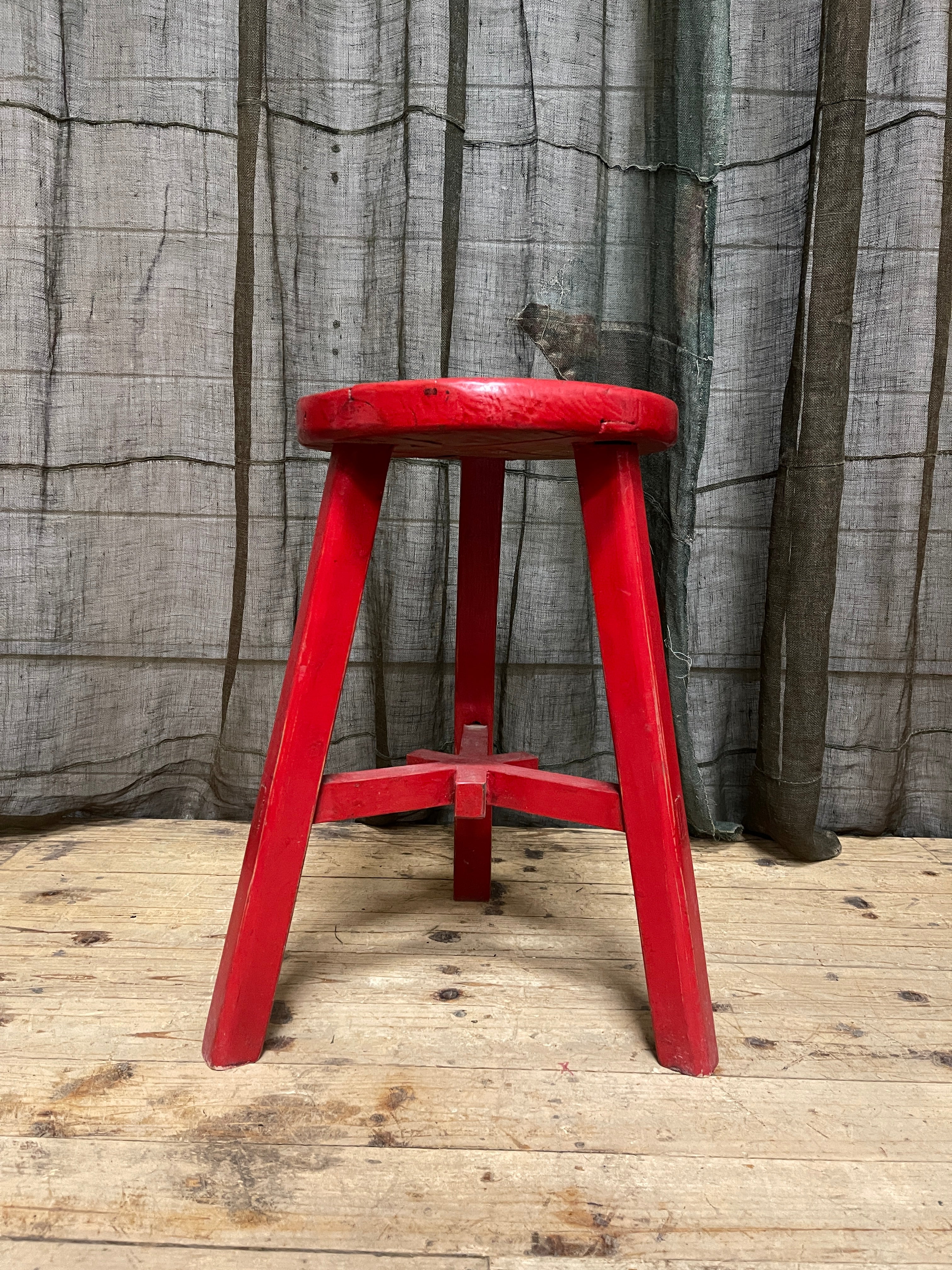 Chinese Provincial Elm Stool - Red