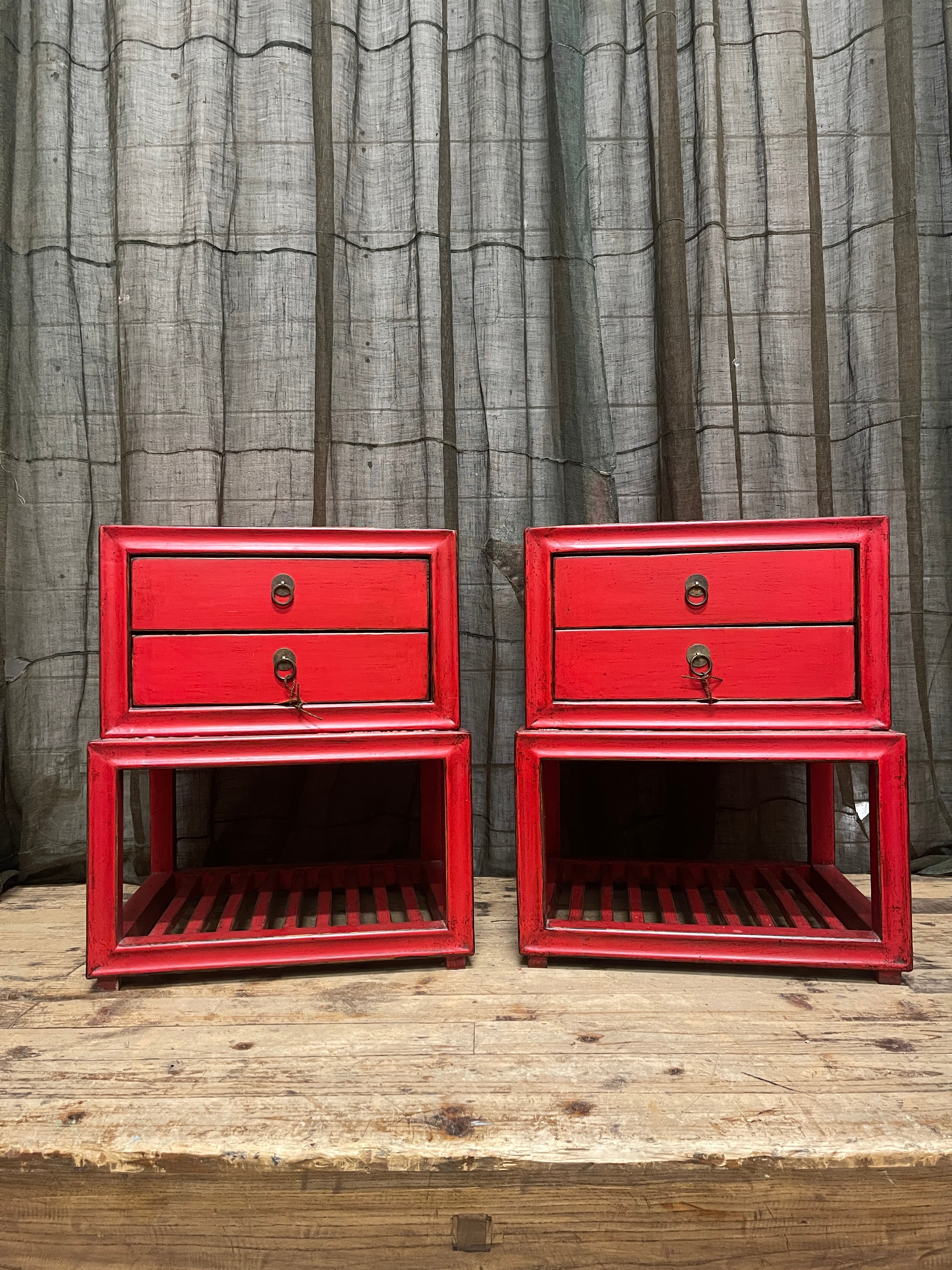 Contemporary Chinese Red Lacquered Side Cabinet