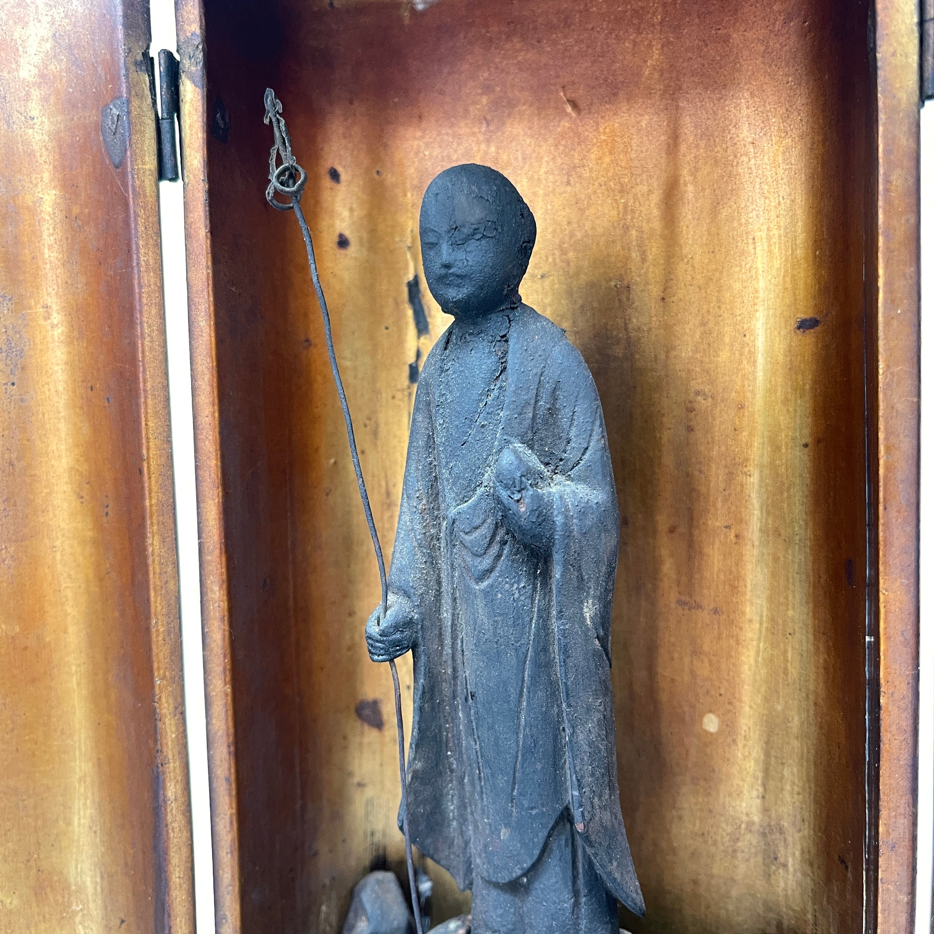 Antique Japanese Jizo in Shrine, Zushi - Carved Wood & Gilt | Edo