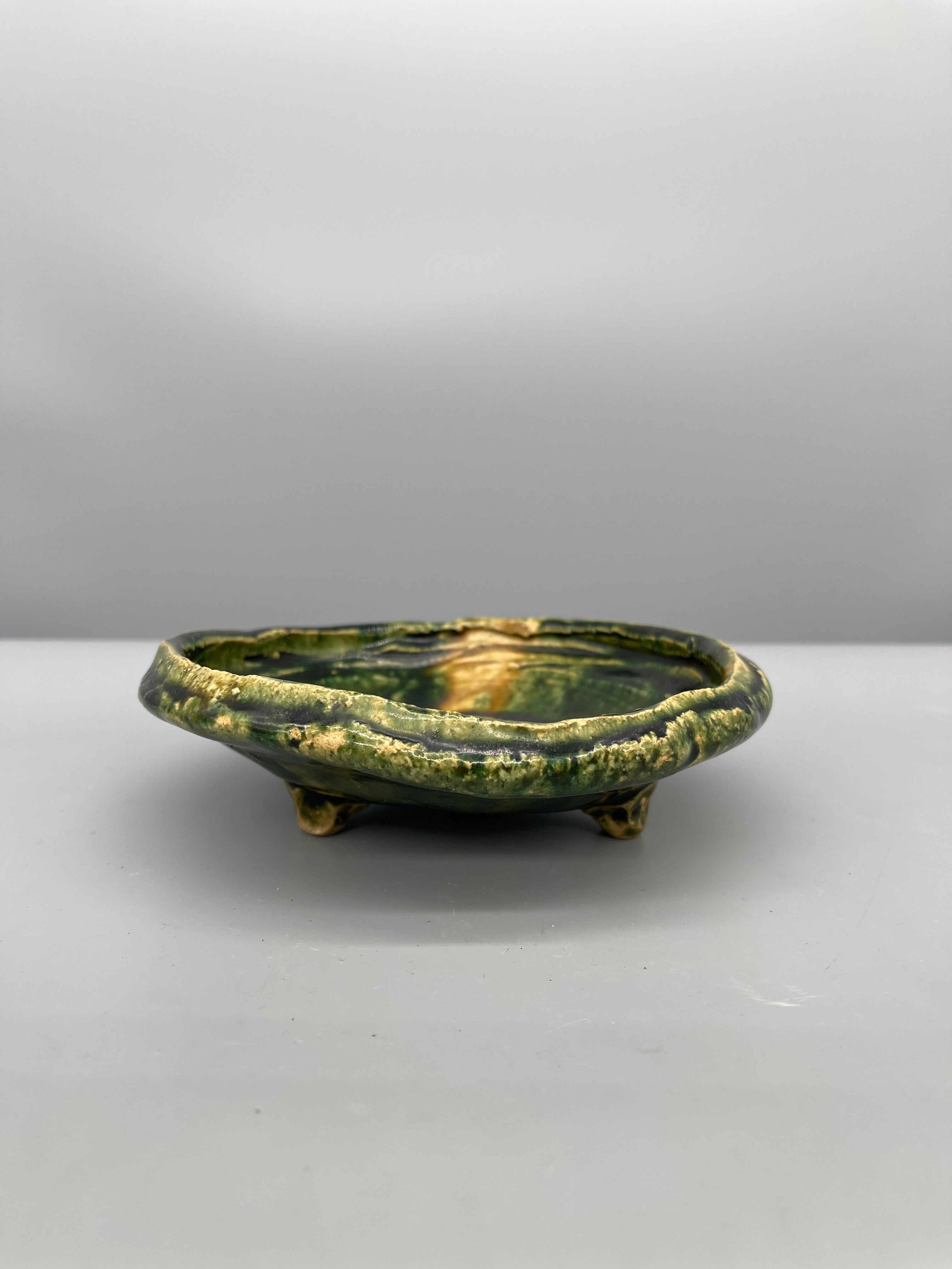 Vintage Japanese Dish, Oribe Green Glaze