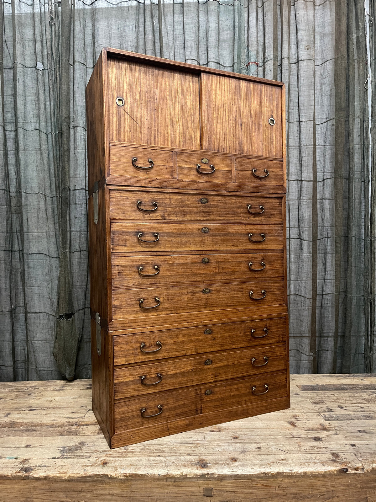 Japanese Three-Piece Kimono Chest of Drawers - Paulownia | Midcentury
